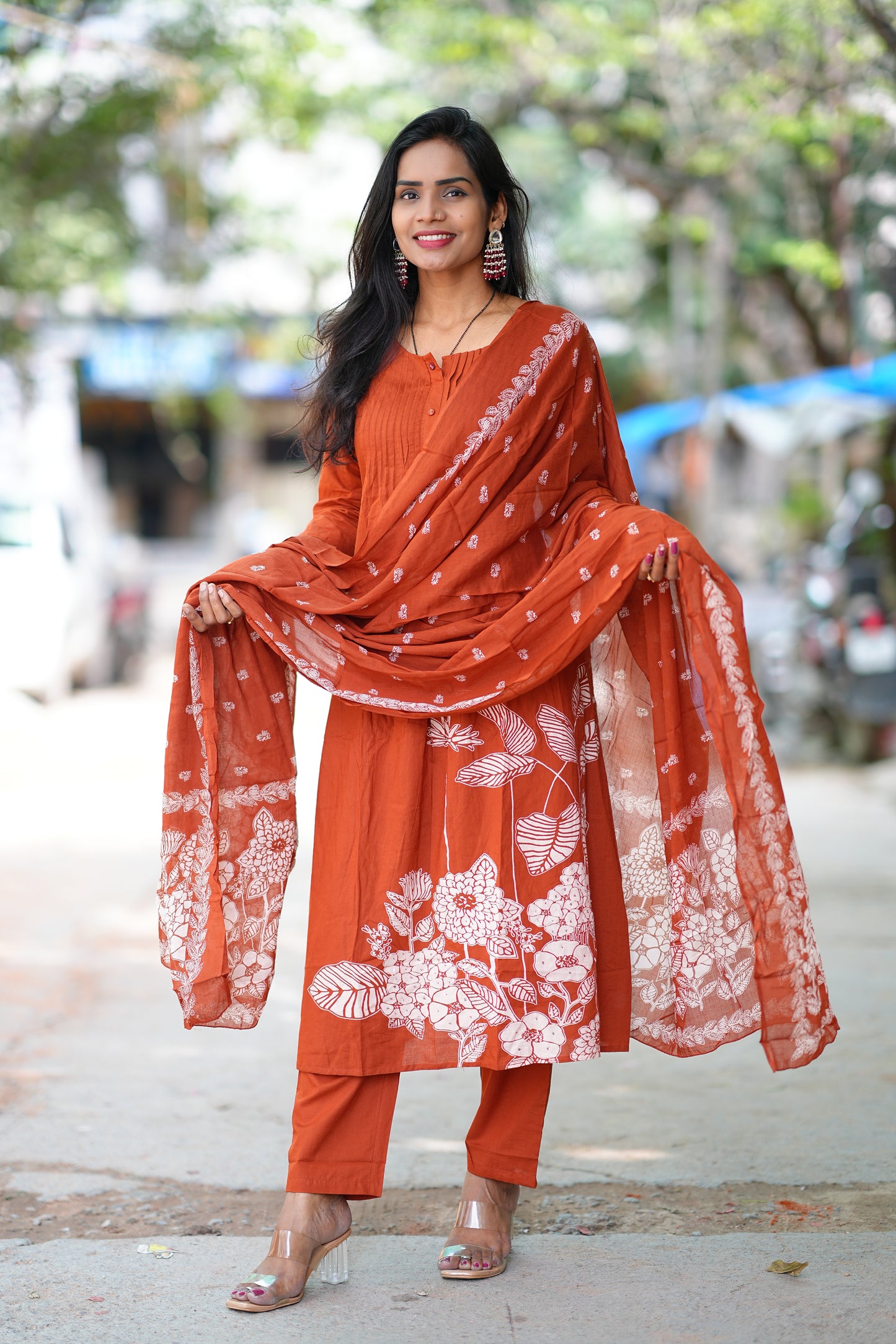 Rust Orange Jaipur Cotton A Line 3 Piece Set