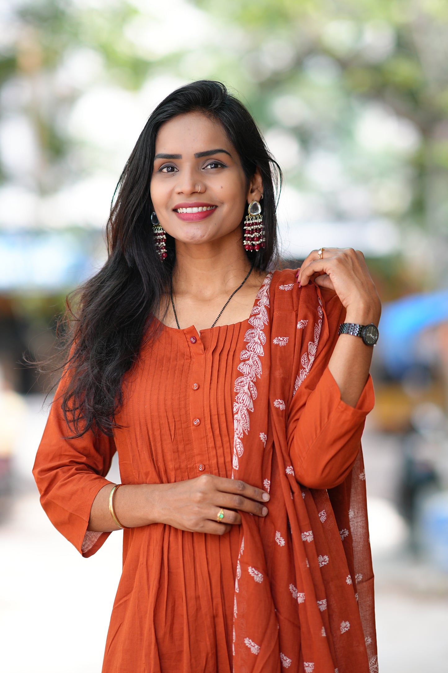 Rust Orange Jaipur Cotton A Line 3 Piece Set