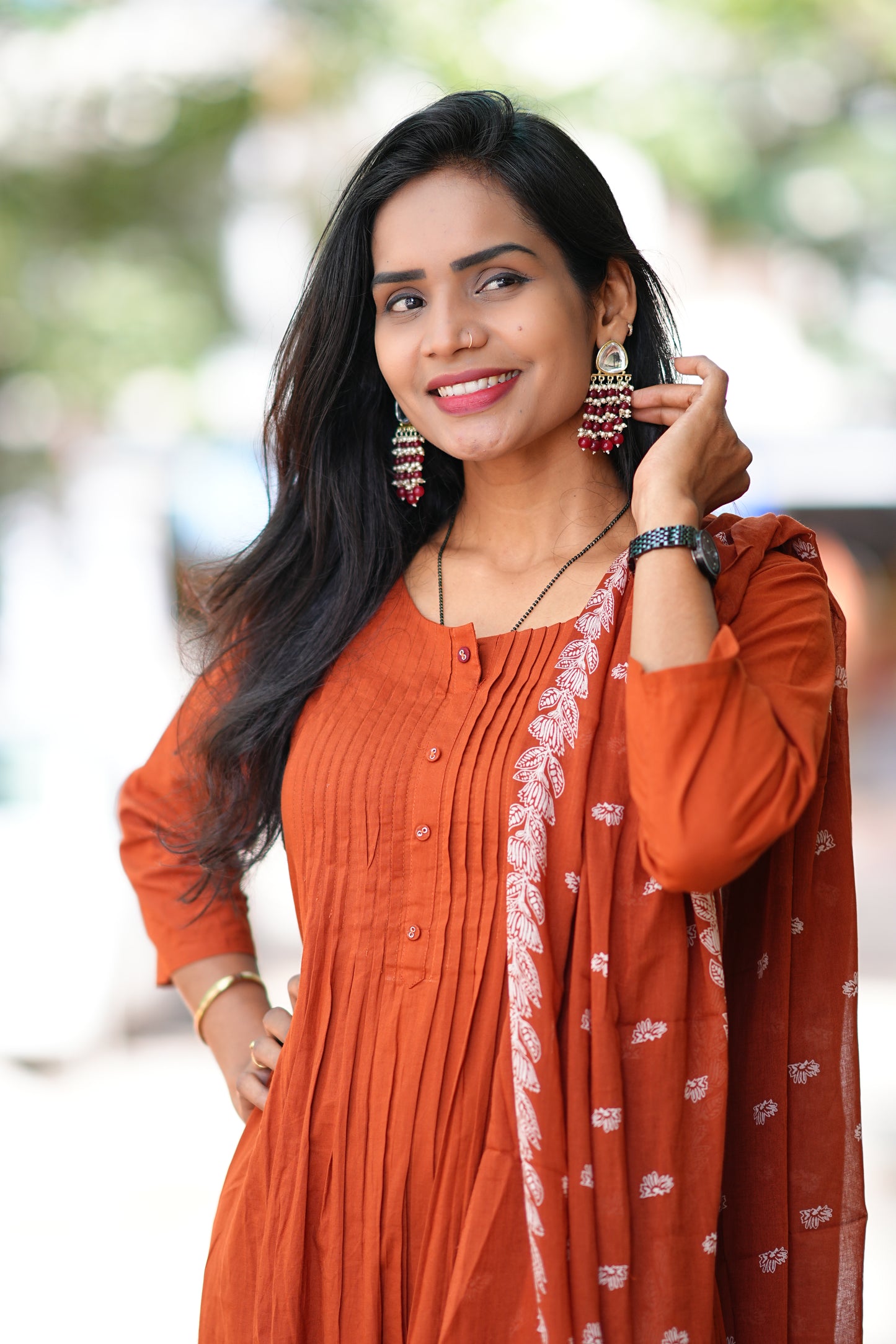 Rust Orange Jaipur Cotton A Line 3 Piece Set