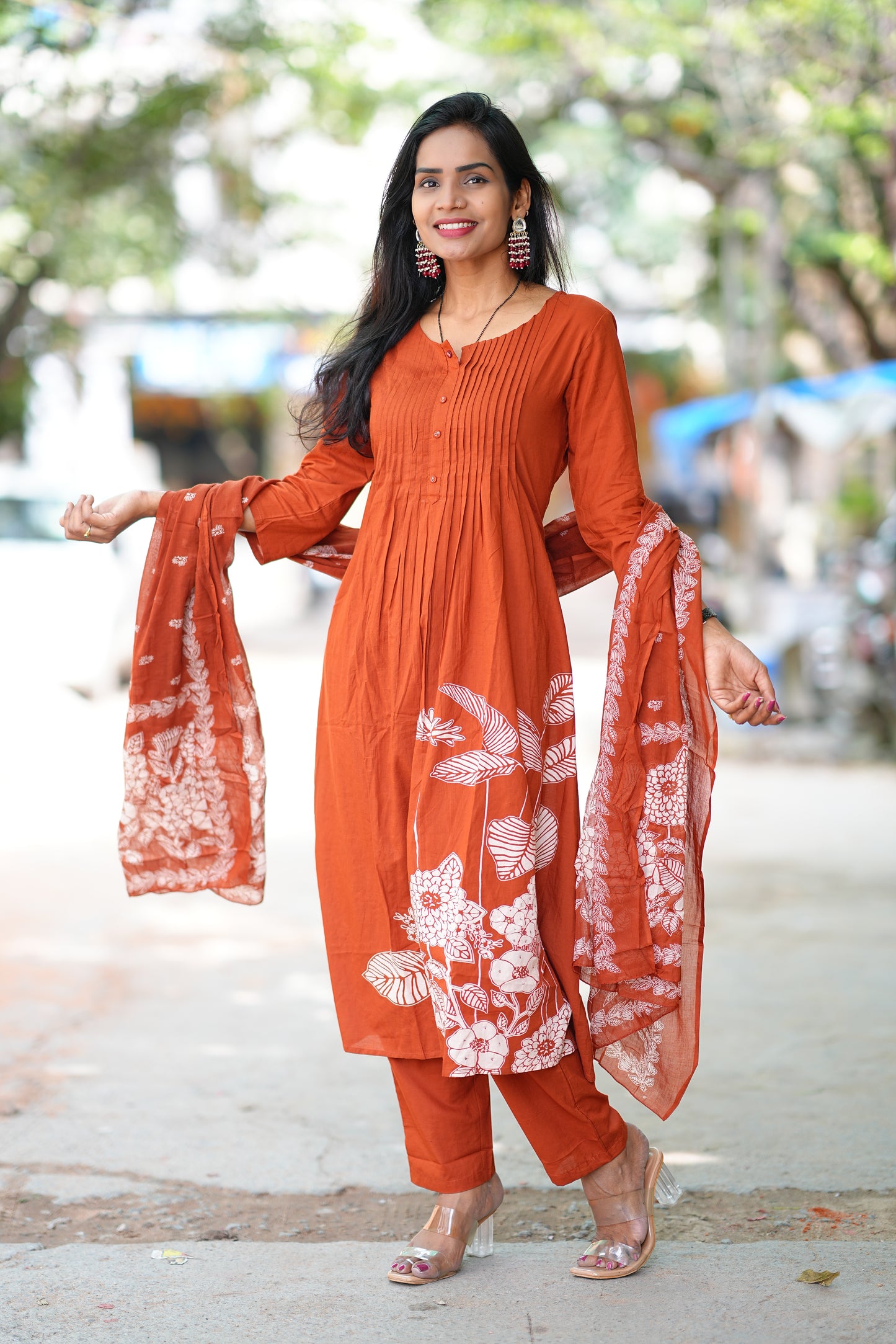 Rust Orange Jaipur Cotton A Line 3 Piece Set