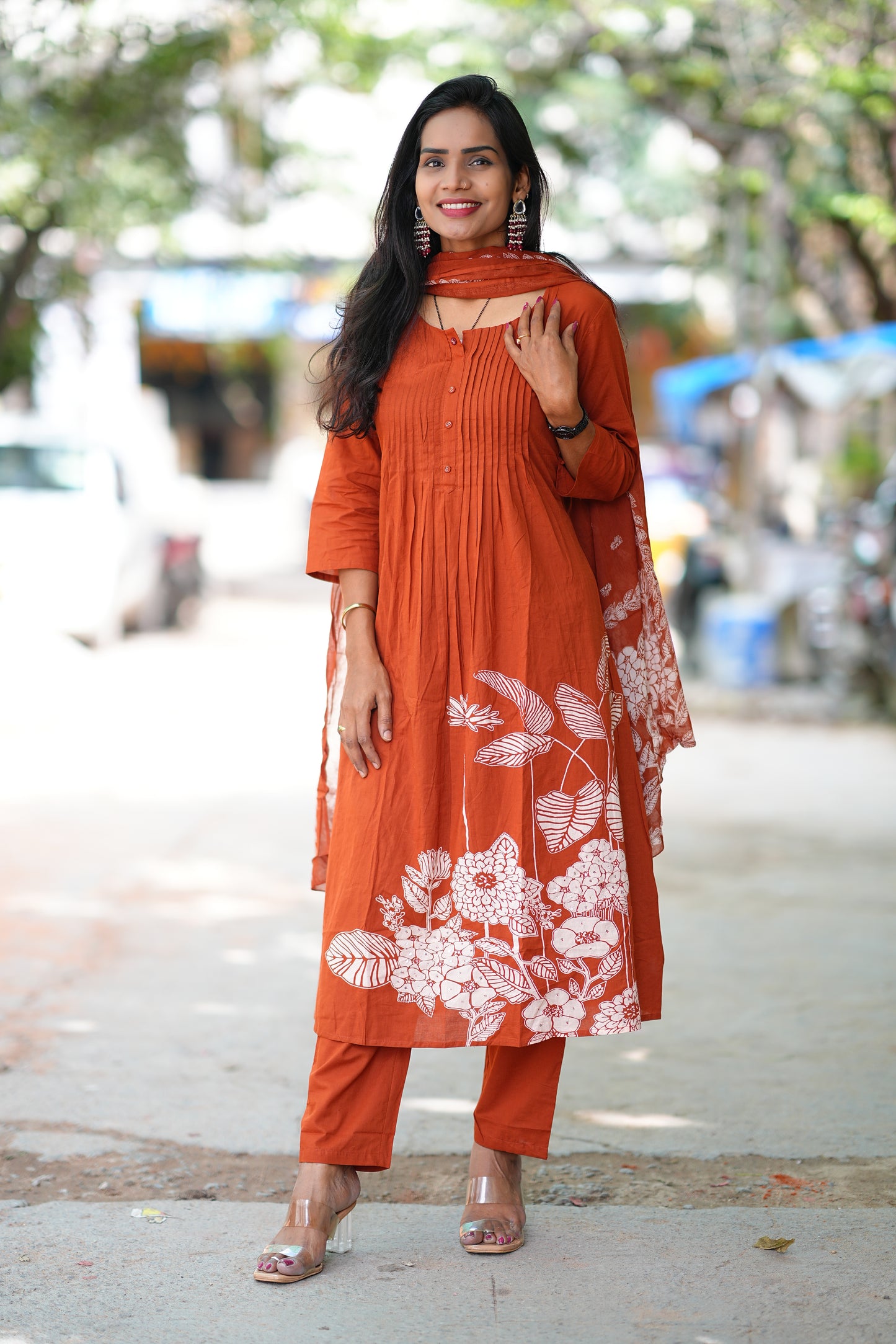 Rust Orange Jaipur Cotton A Line 3 Piece Set