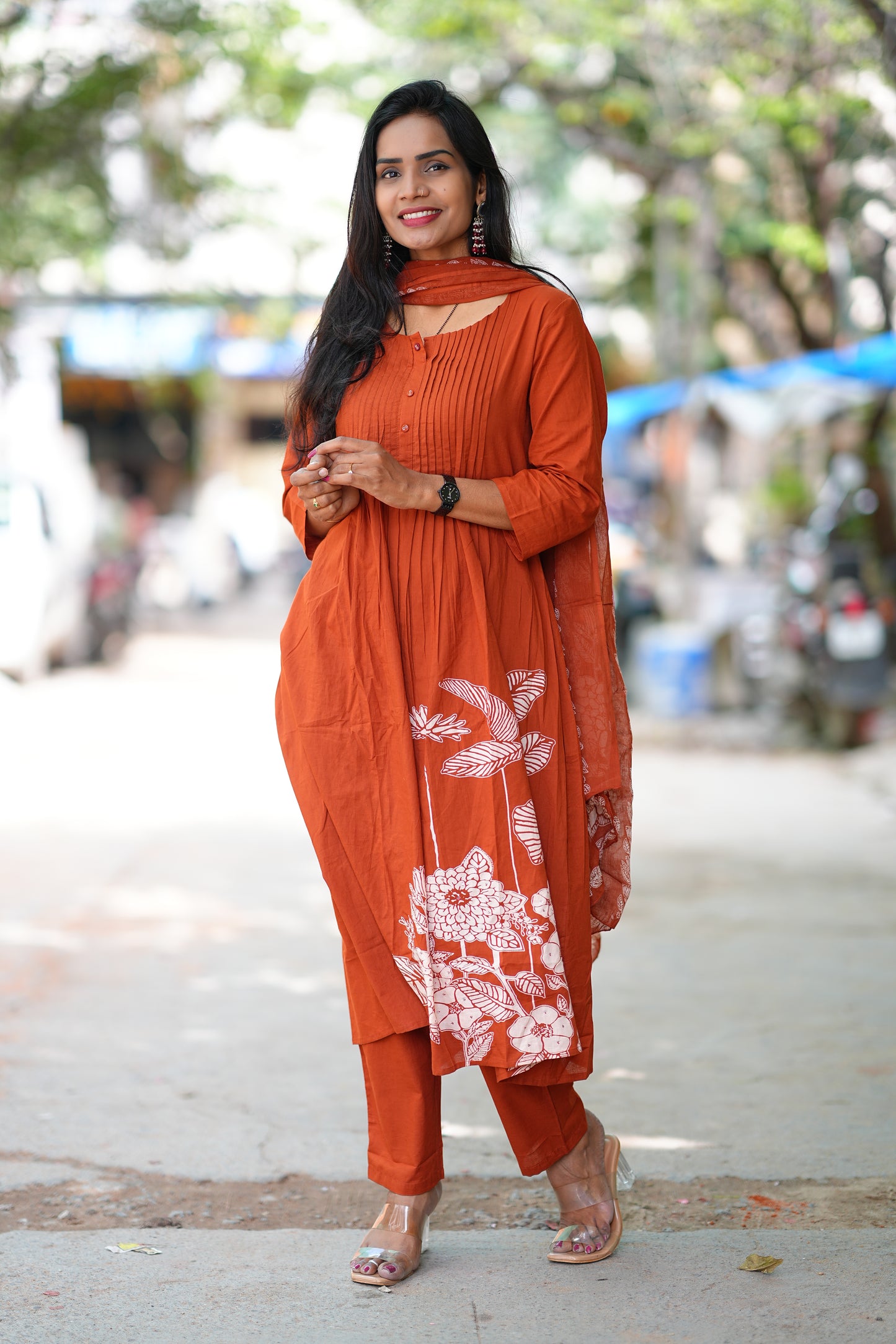 Rust Orange Jaipur Cotton A Line 3 Piece Set