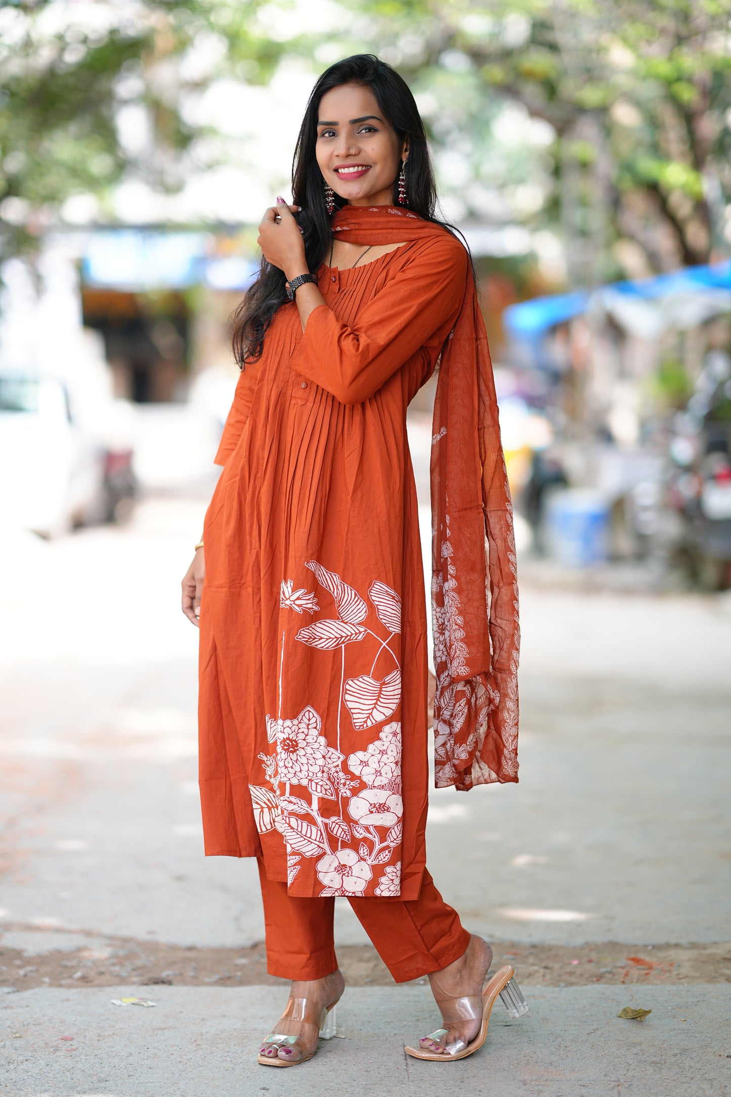 Rust Orange Jaipur Cotton A Line 3 Piece Set