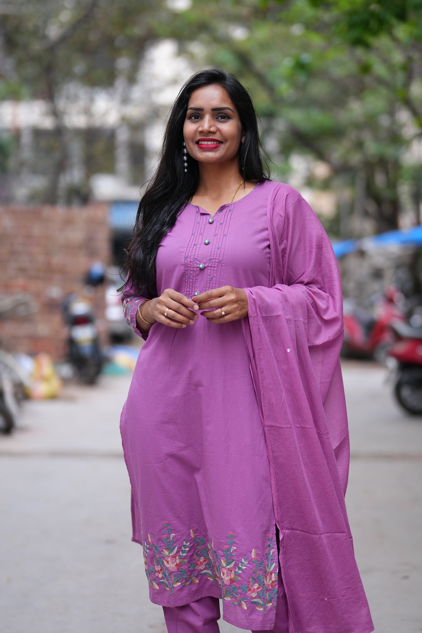 Purple Color Office Wear 3 Piece Set With Embroidery Work