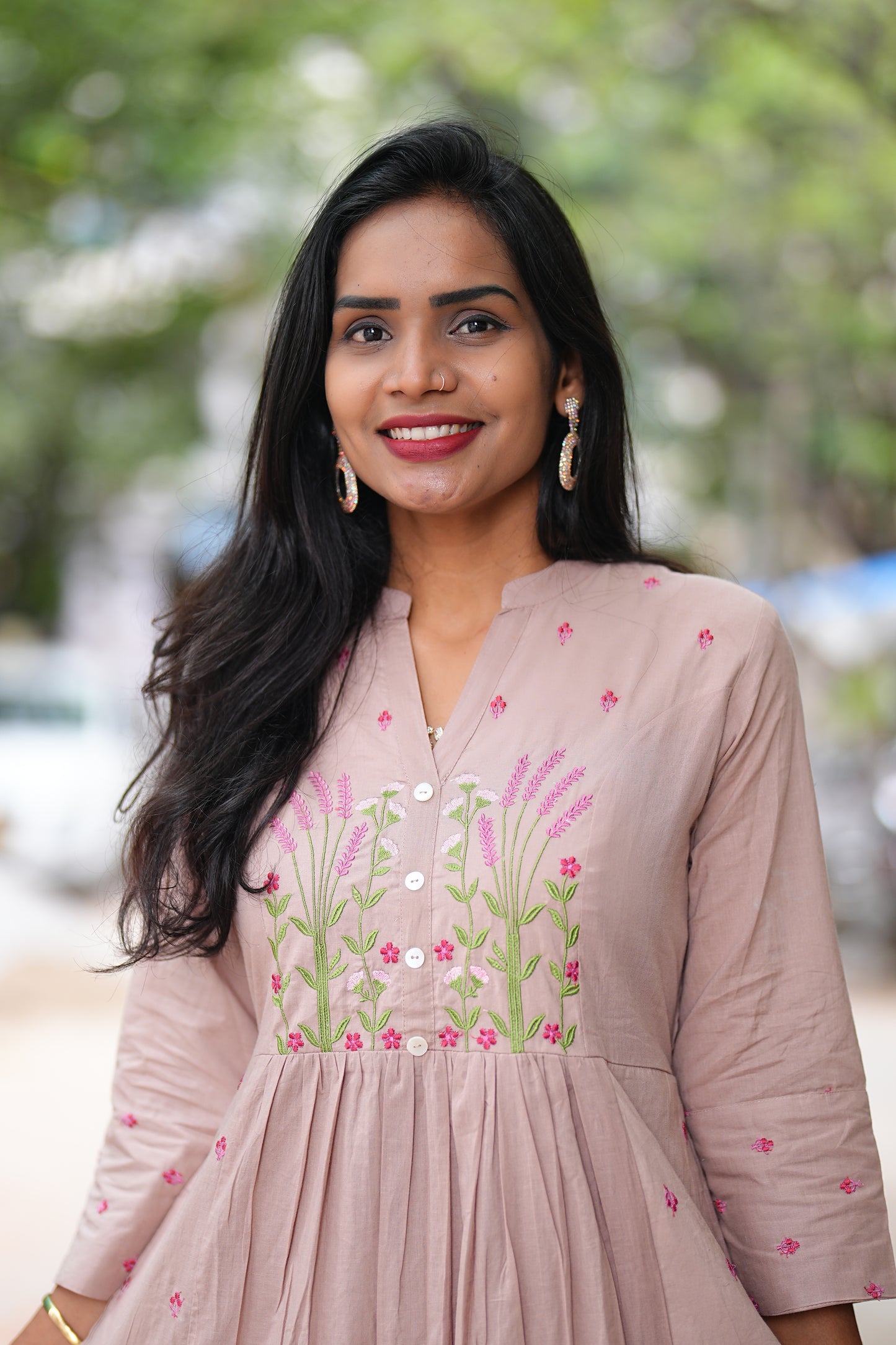 Light Brown Thread Embriodary Pure Mul Cotton Cordset With Complete Lining