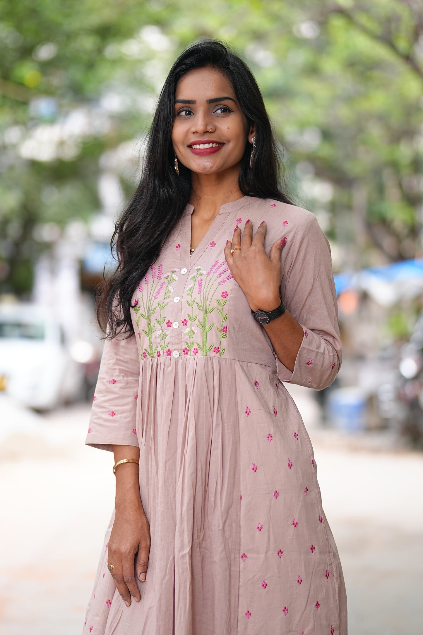 Light Brown Thread Embriodary Pure Mul Cotton Cordset With Complete Lining