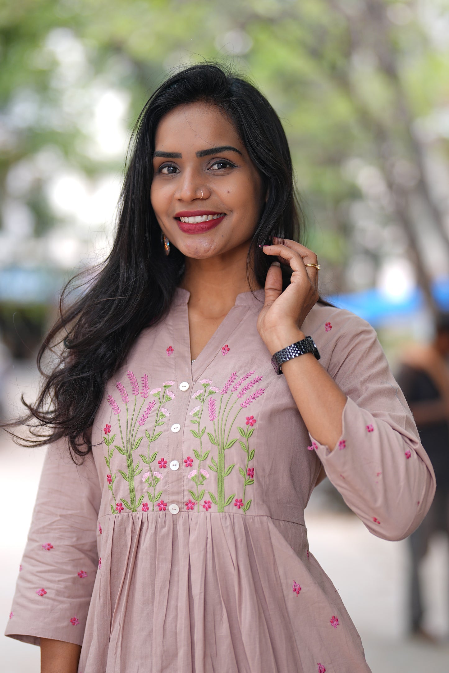 Light Brown Thread Embriodary Pure Mul Cotton Cordset With Complete Lining