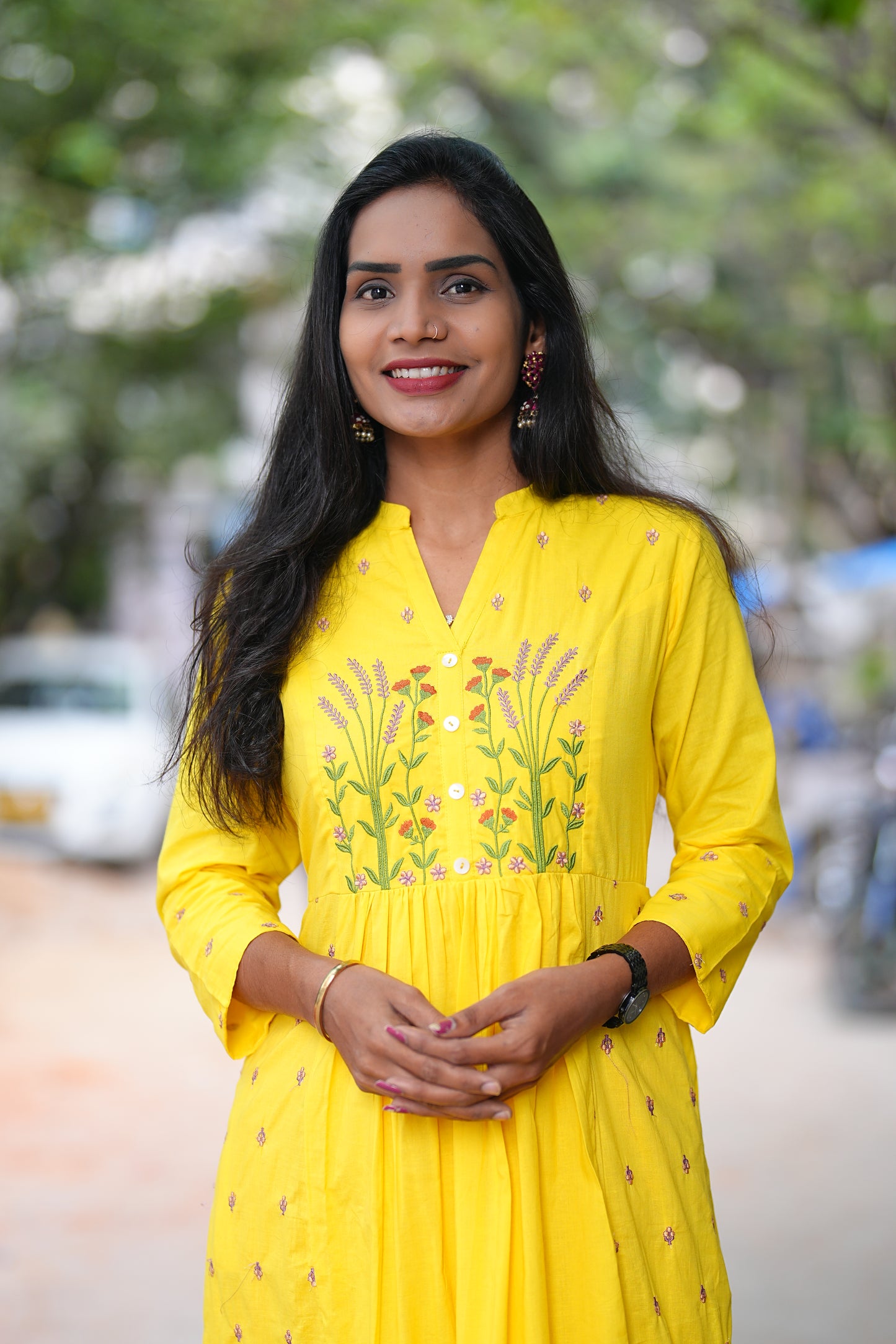 Yellow Color Thread Embriodary Pure Mul Cotton Cordset With Complete Lining