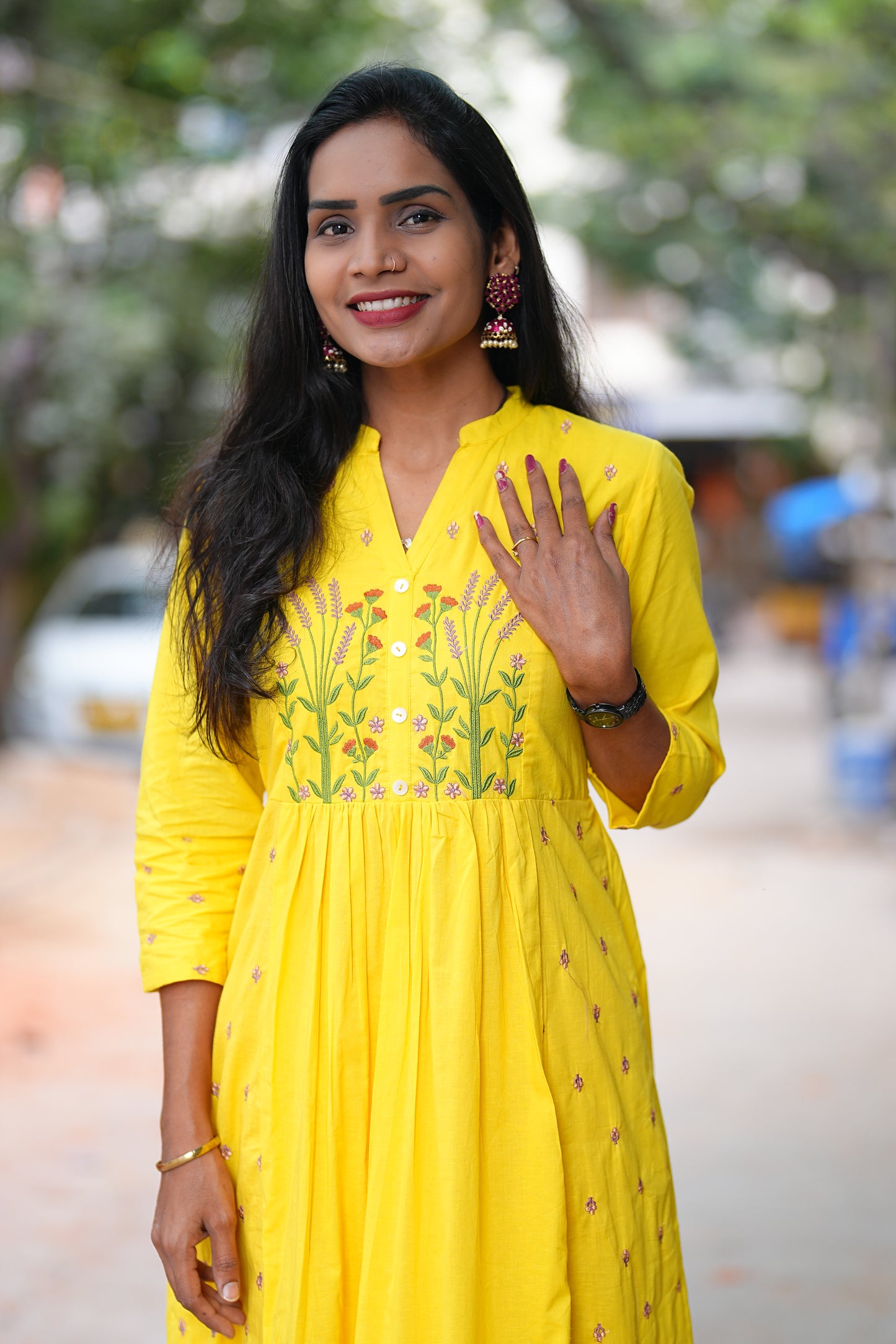 Yellow Color Thread Embriodary Pure Mul Cotton Cordset With Complete Lining