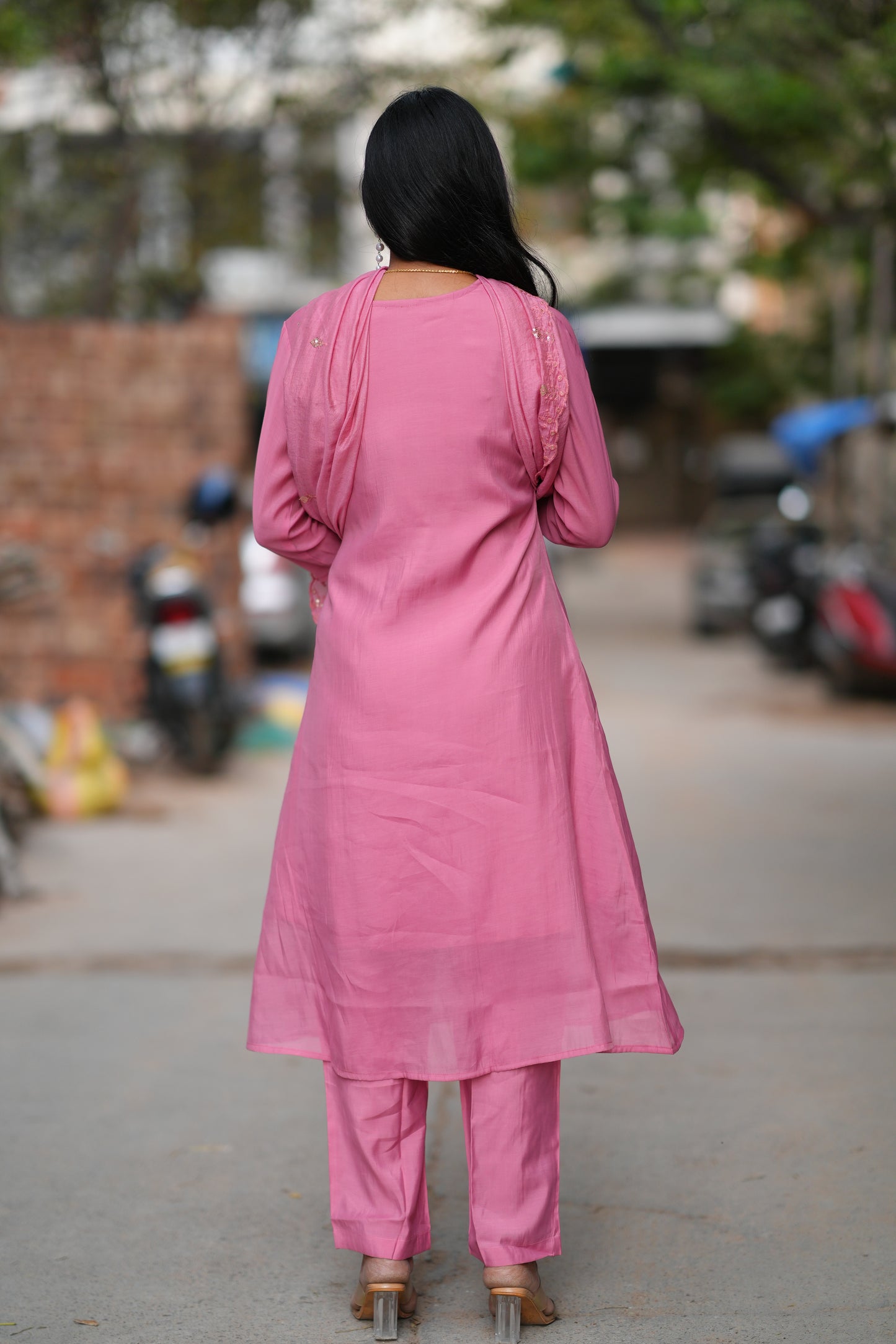 Pink Color Mul Chanderi 3 Piece set With Embroidery Work and Complete Lining
