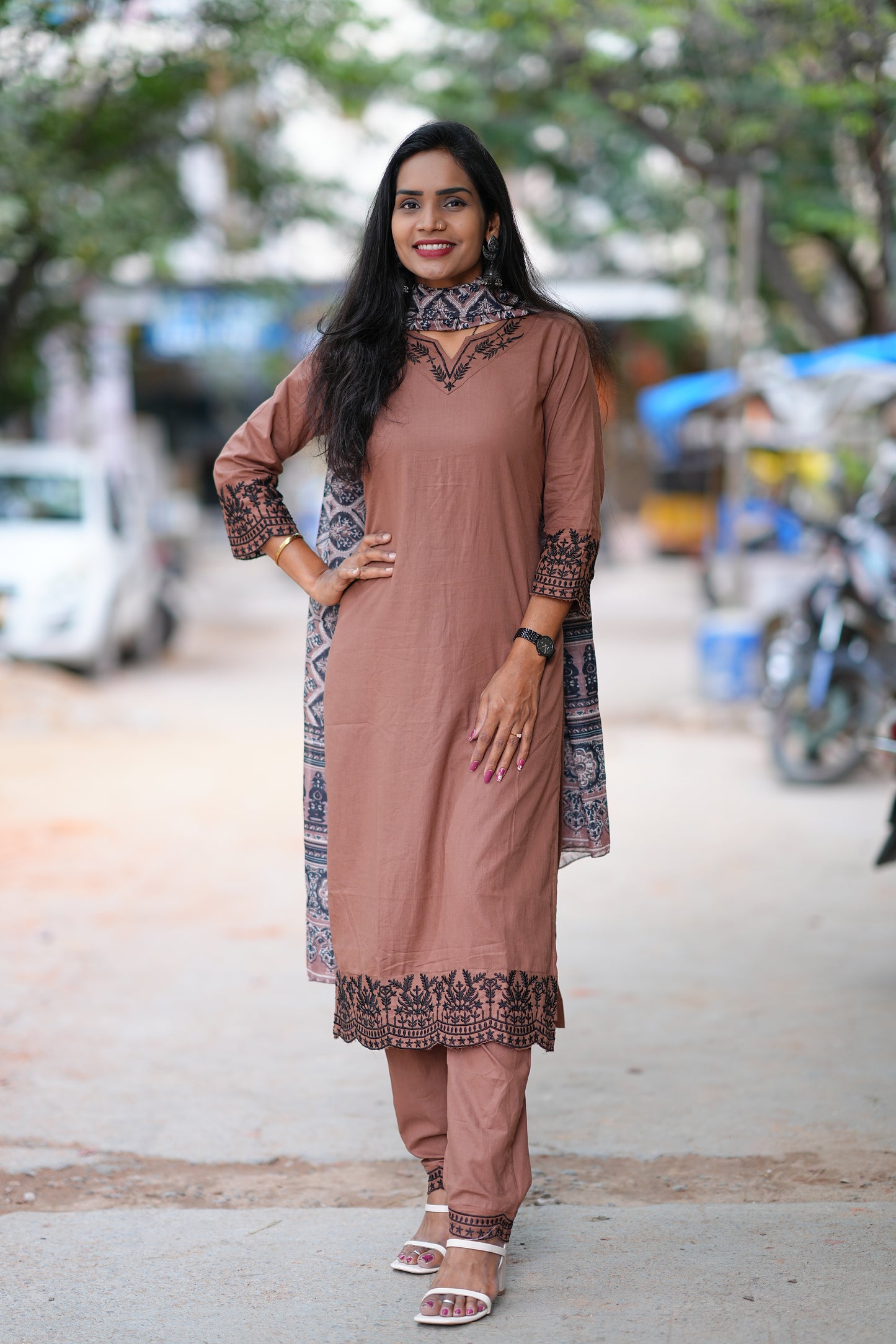 Jaipur Cotton Brown Color Office Wear 3 Piece Set With Lining