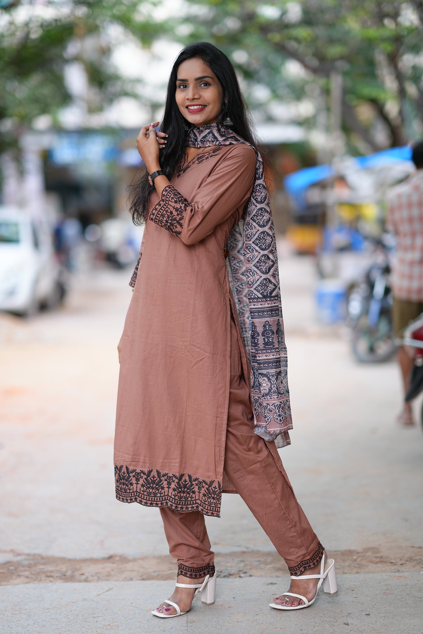Jaipur Cotton Brown Color Office Wear 3 Piece Set With Lining