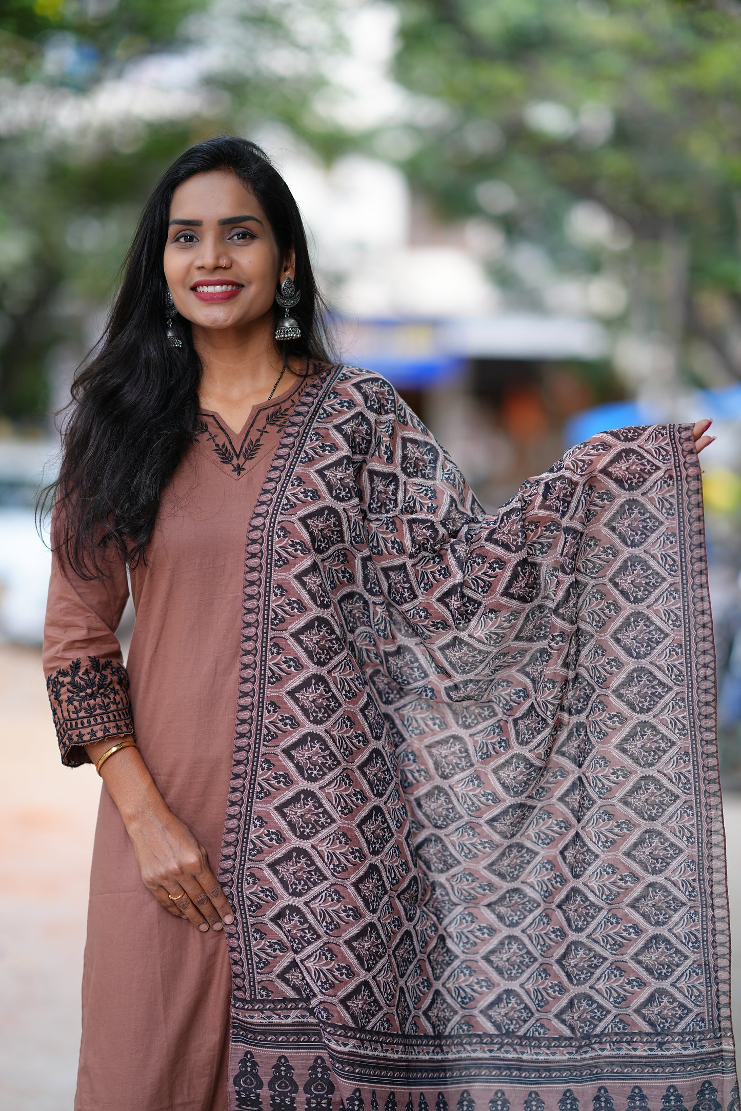 Brown Color Jaipur Cotton 3 Piece Set With Complete Lining
