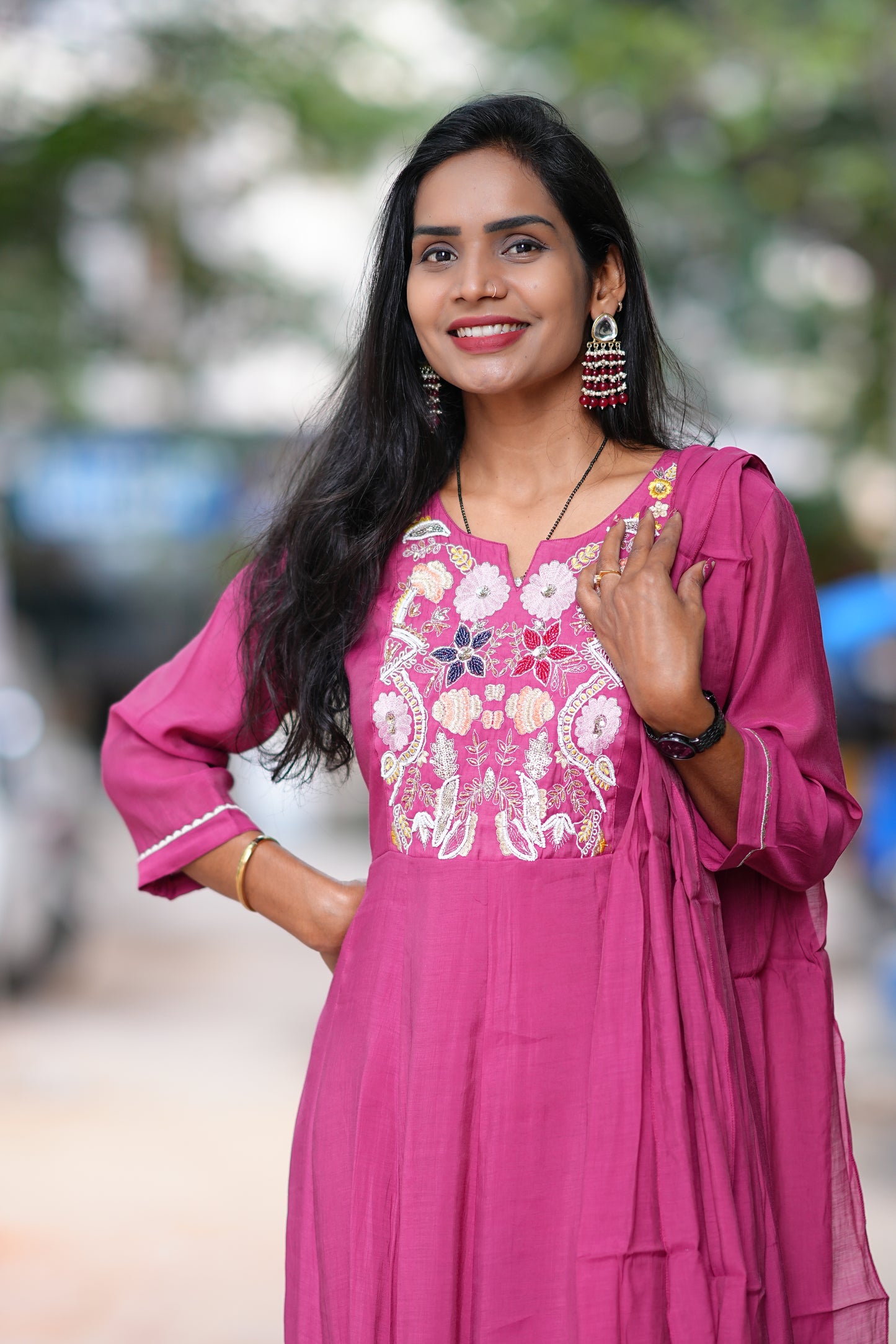 Onion Pink Mul Chanderi 3 Piece Set With Lining Lining