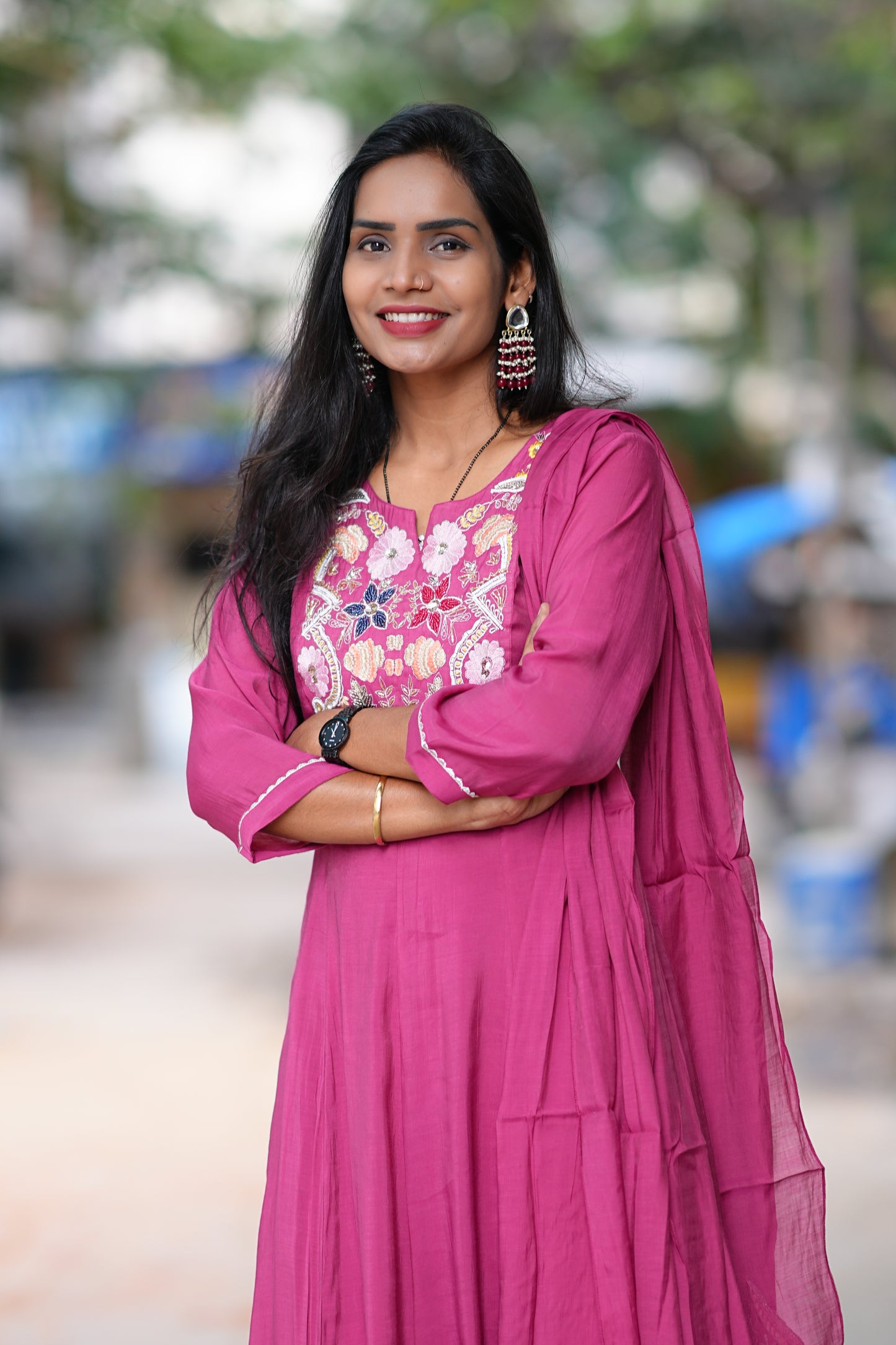 Onion Pink Mul Chanderi 3 Piece Set With Lining Lining