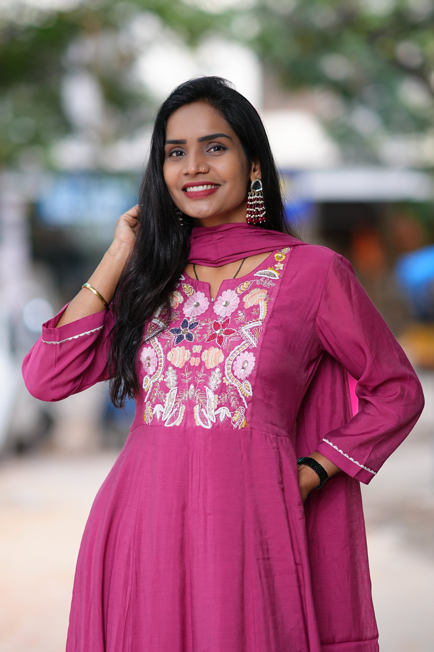 Onion Pink Mul Chanderi 3 Piece Set With Lining Lining