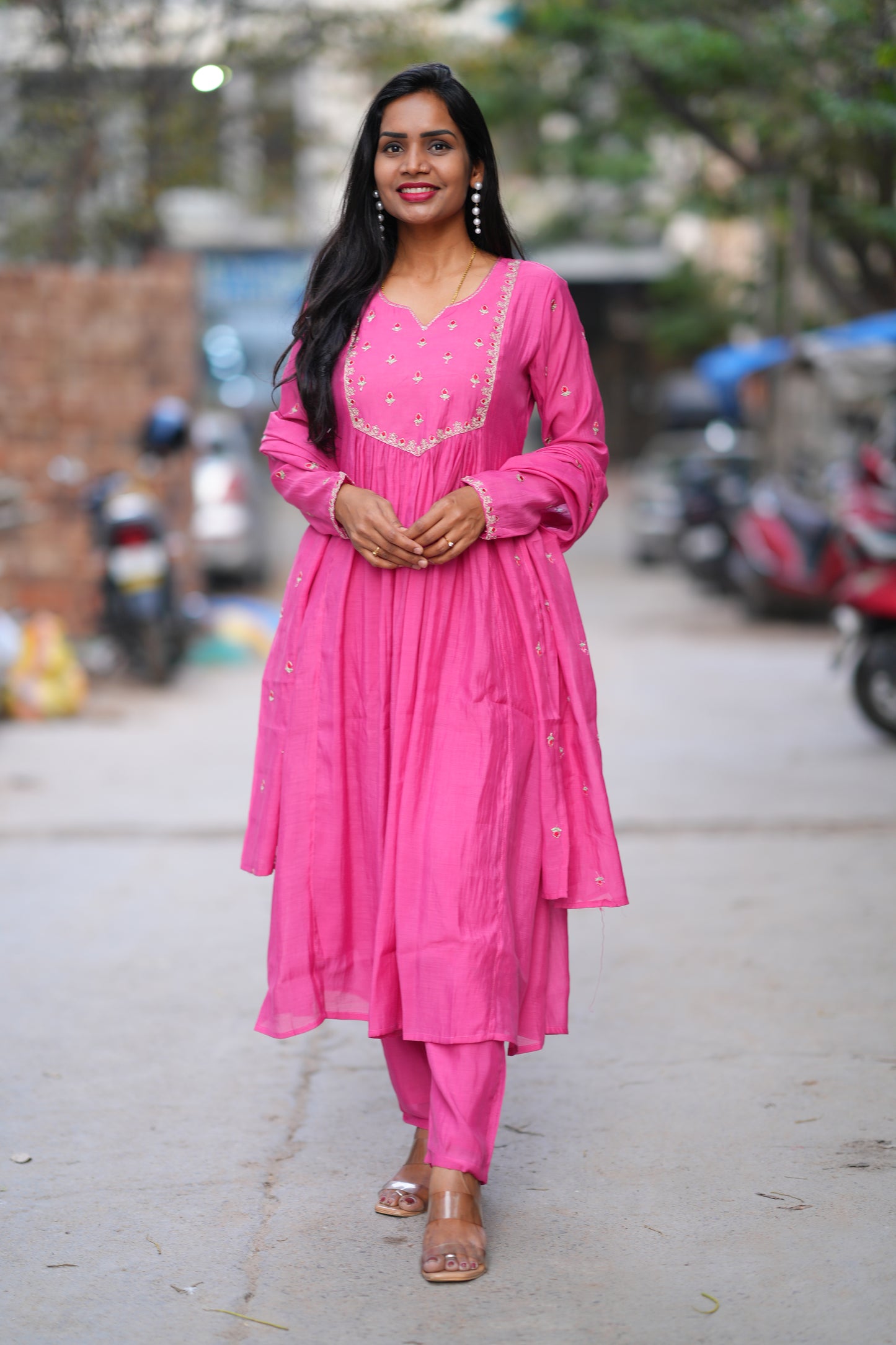 Pink Color Mul Chanderi 3 Piece Set With Gota Patti Work