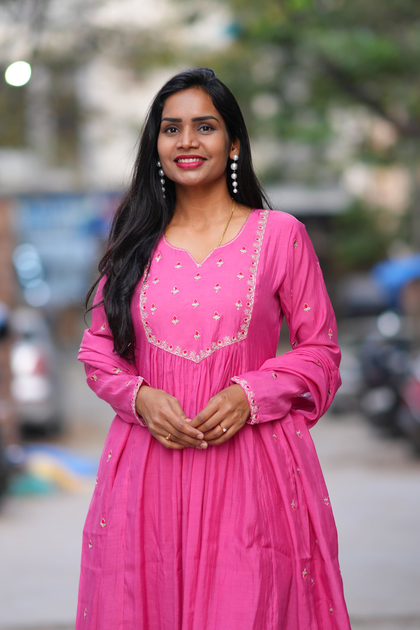 Pink Color Mul Chanderi 3 Piece Set With Gota Patti Work
