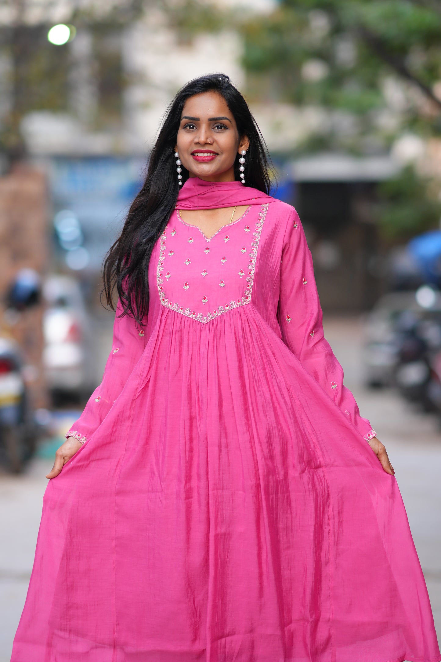 Pink Color Mul Chanderi 3 Piece Set With Gota Patti Work