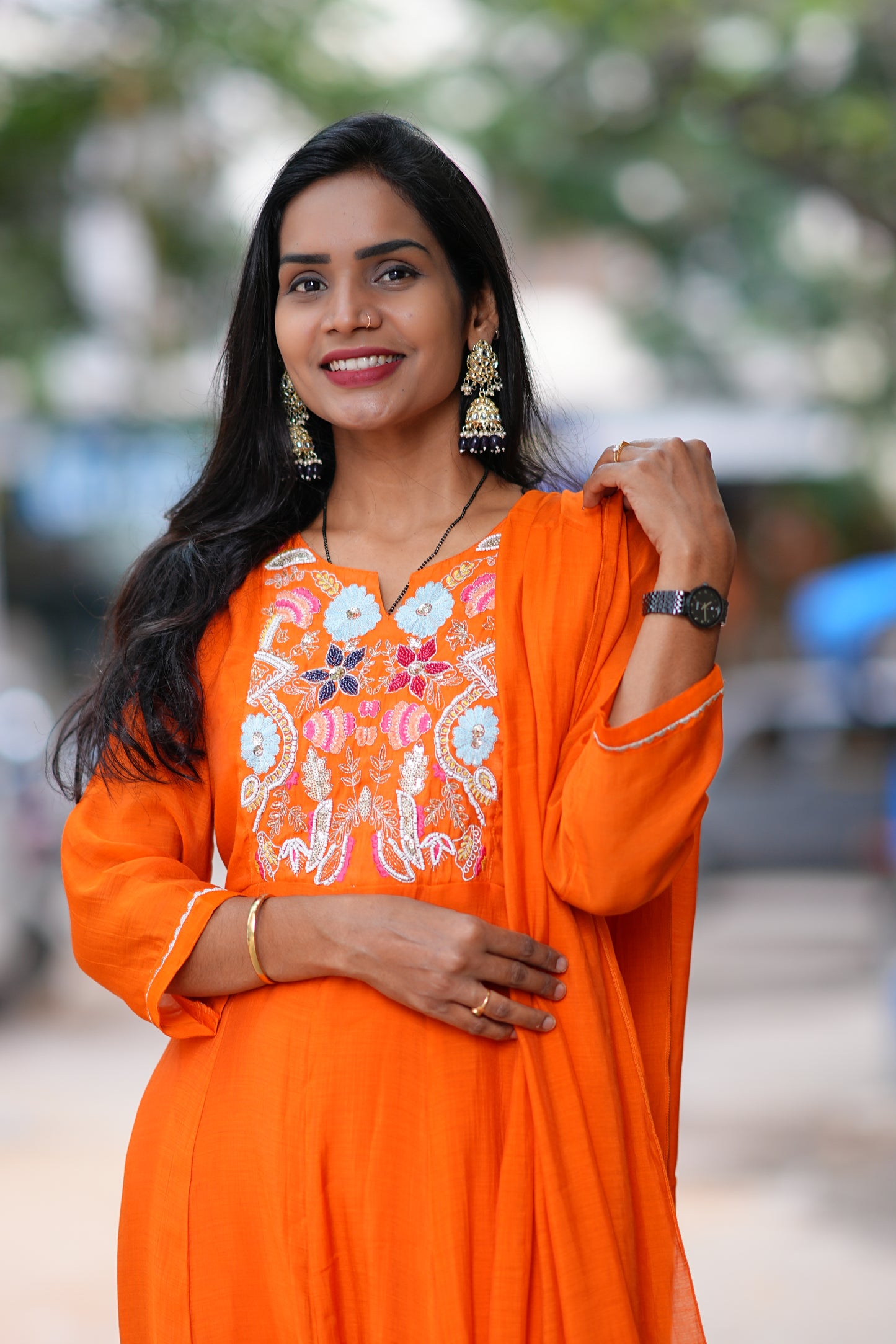 Orange Color Mul Chanderi 3 Piece Set With Lining Lining
