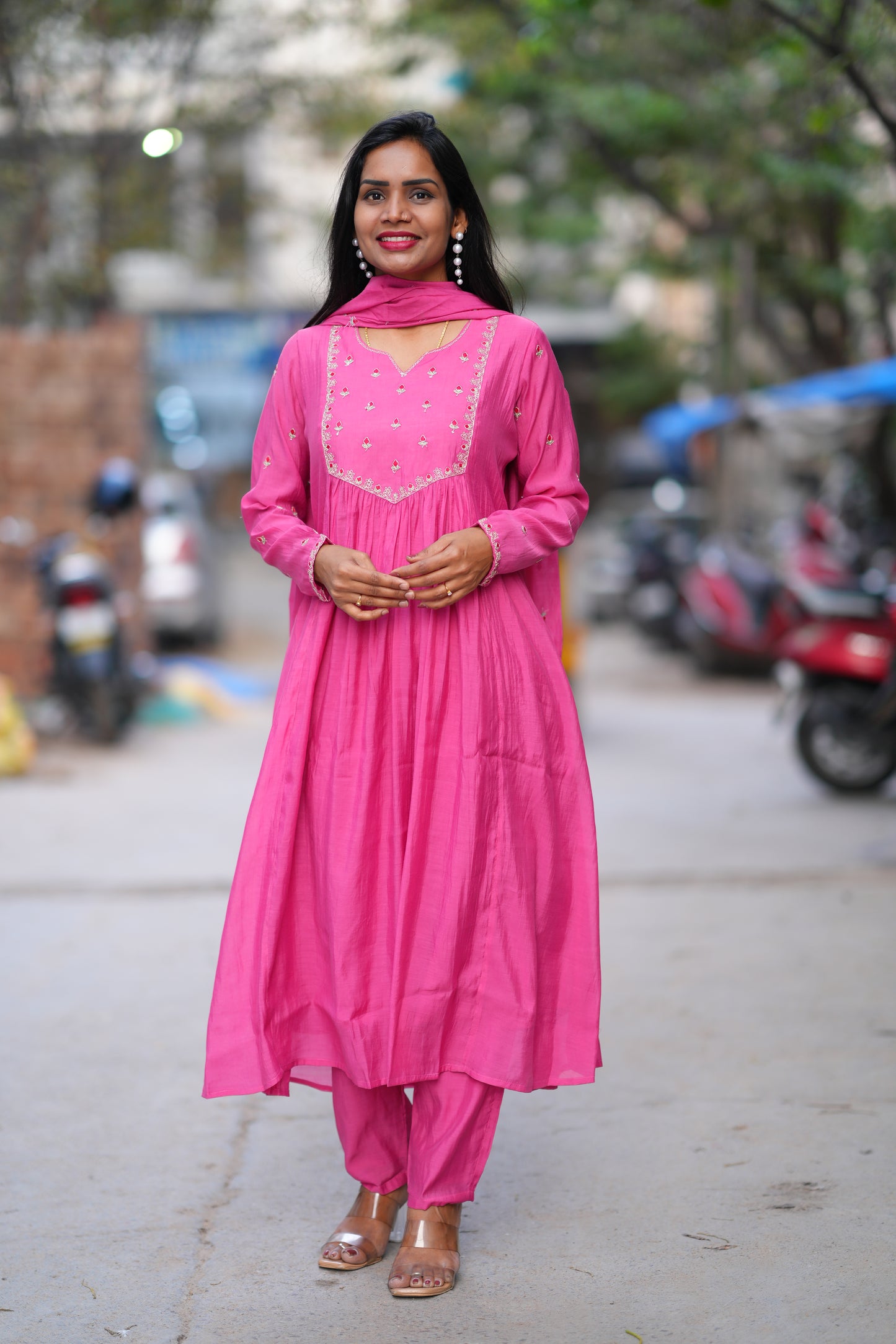 Pink Color Mul Chanderi 3 Piece Set With Gota Patti Work