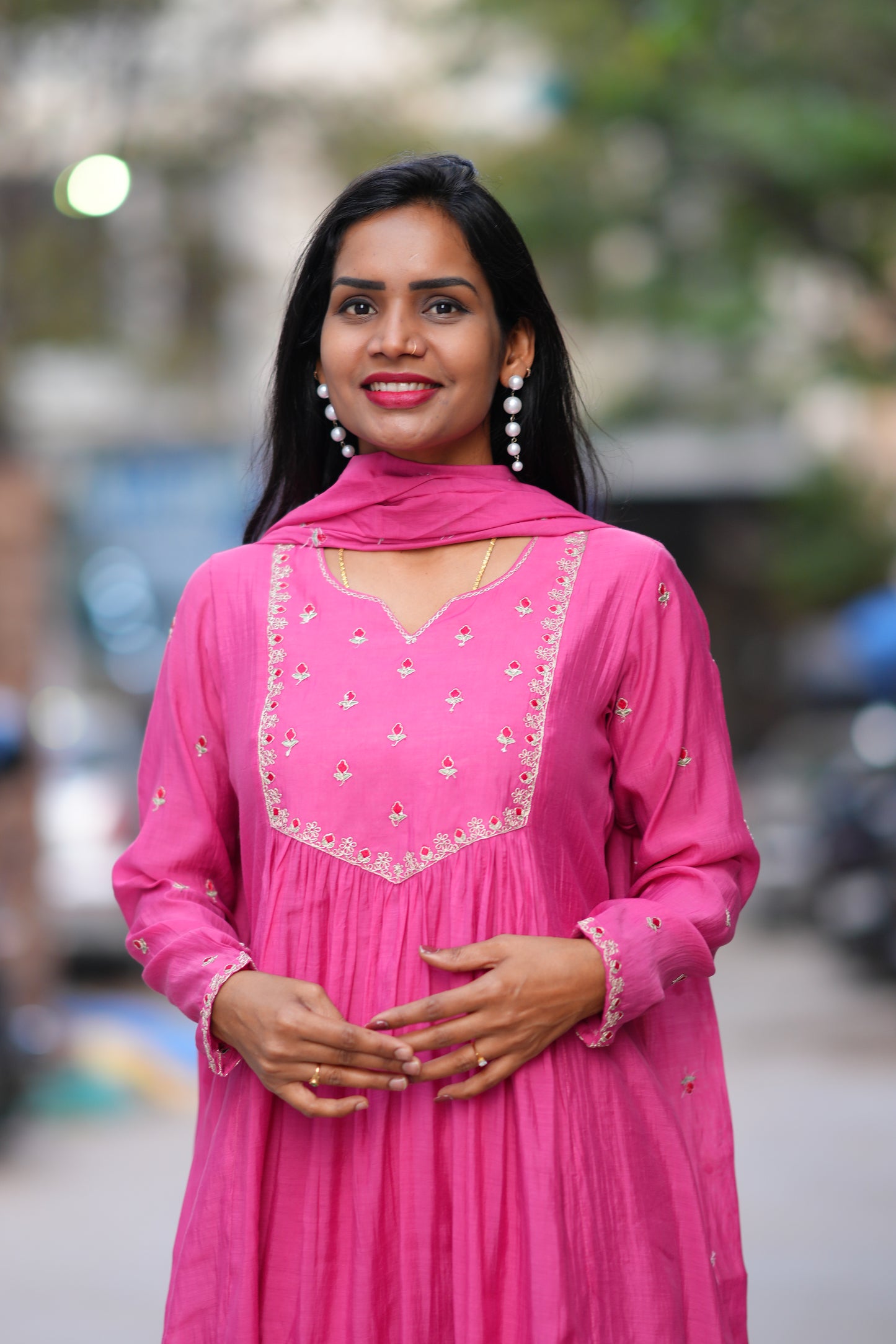 Pink Color Mul Chanderi 3 Piece Set With Gota Patti Work