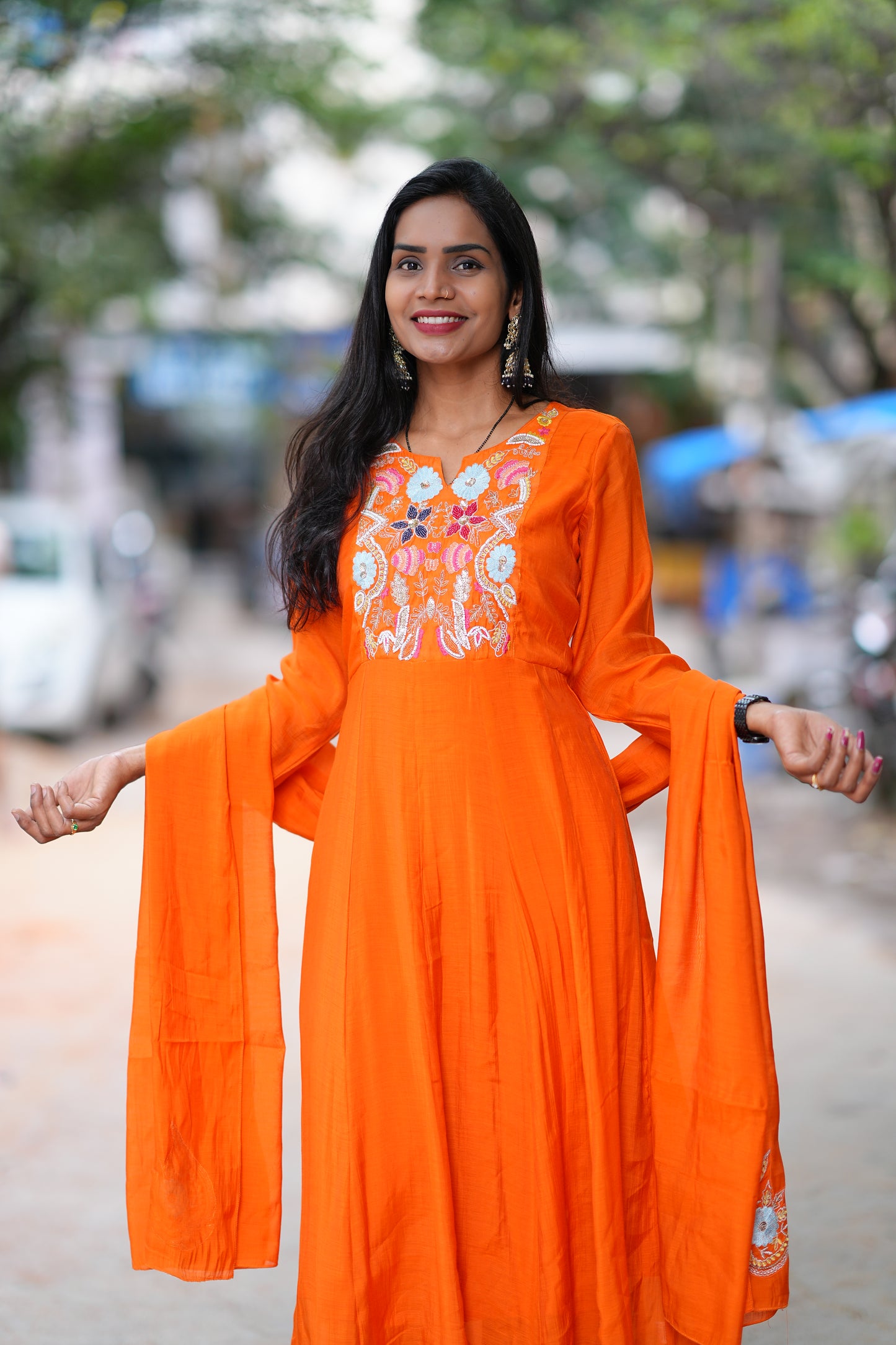 Orange Color Mul Chanderi 3 Piece Set With Lining Lining