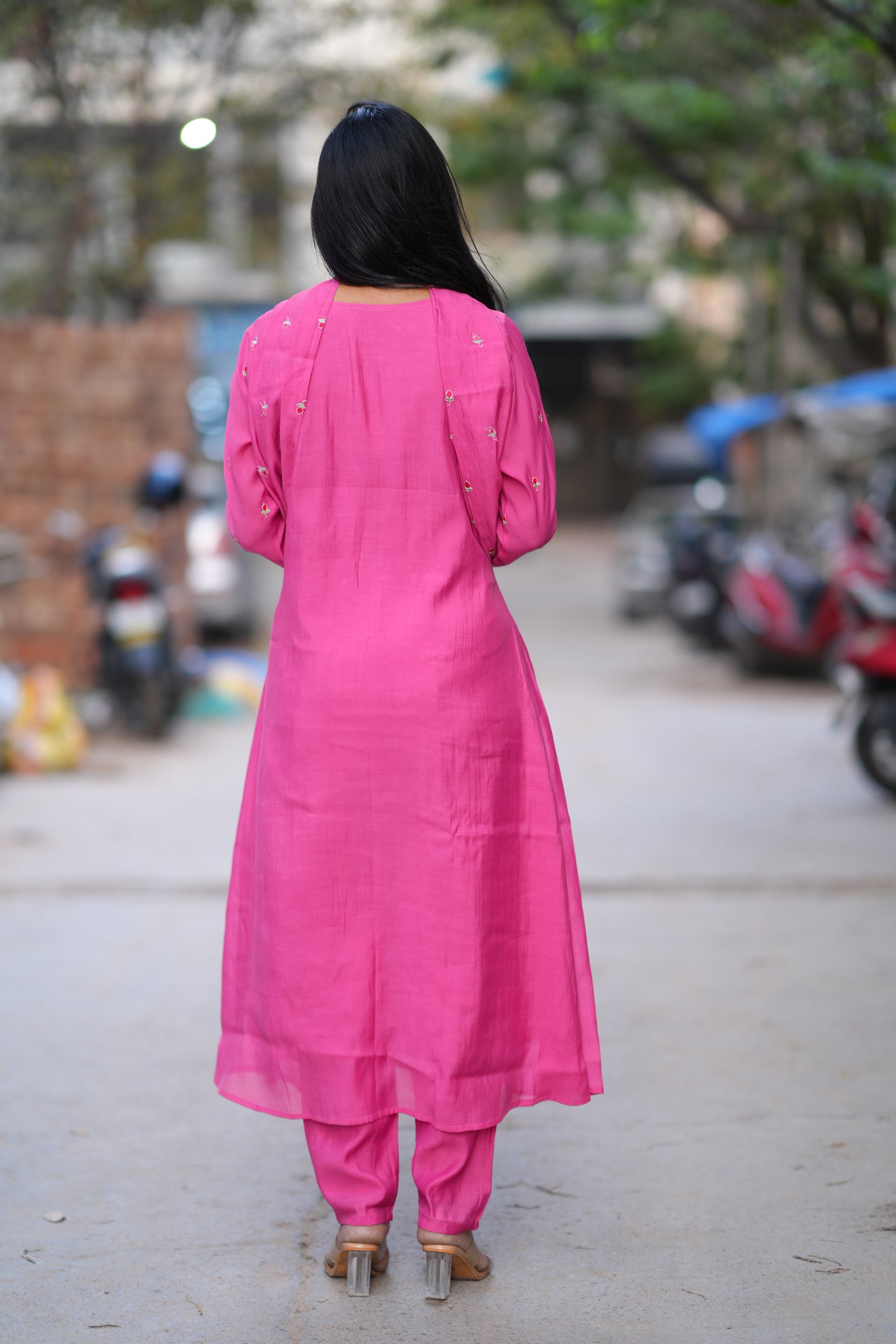 Pink Color Mul Chanderi 3 Piece Set With Gota Patti Work