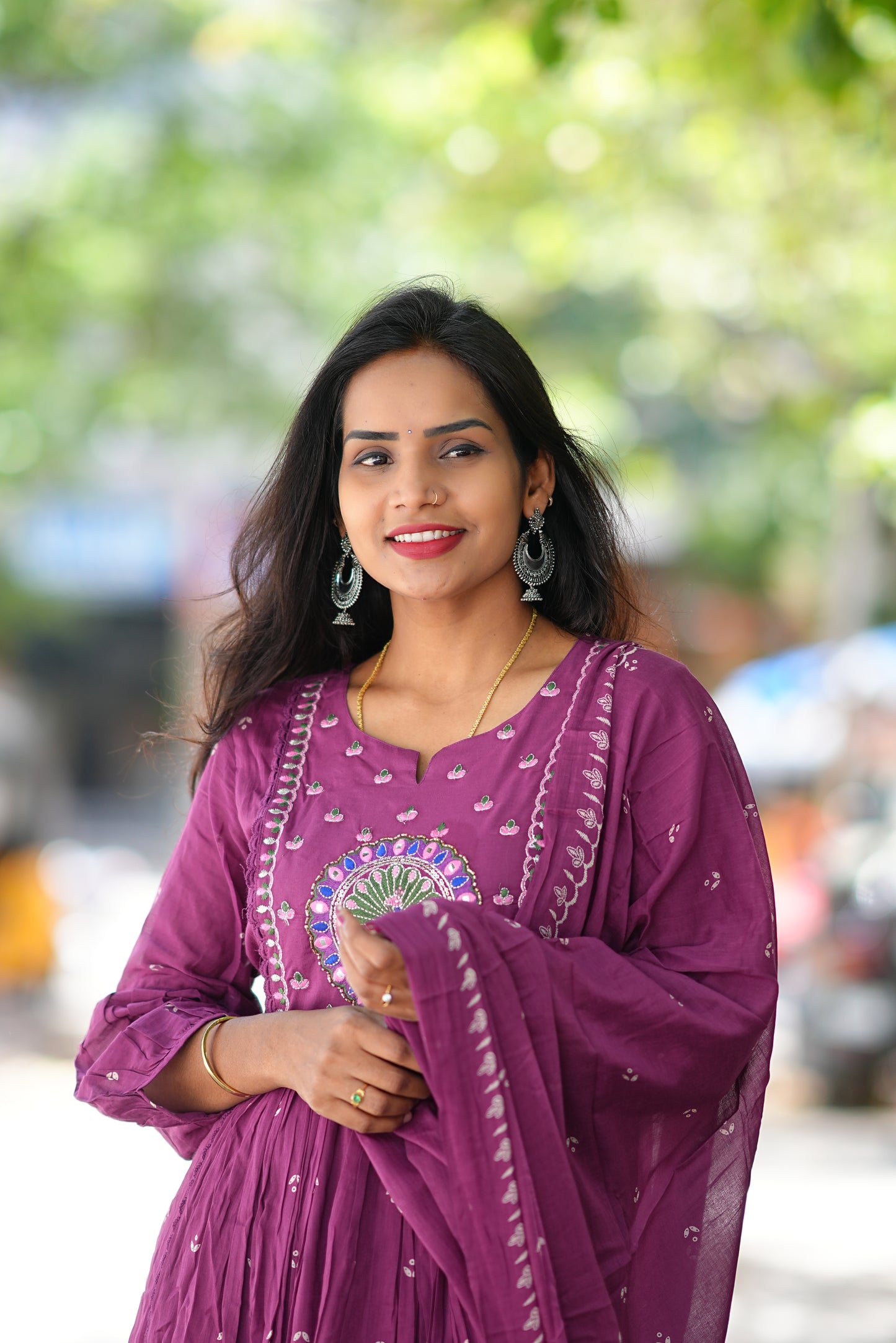 Purple Color Pure Mul Cotton 3 Piece Set With Peacock Embroidery Work