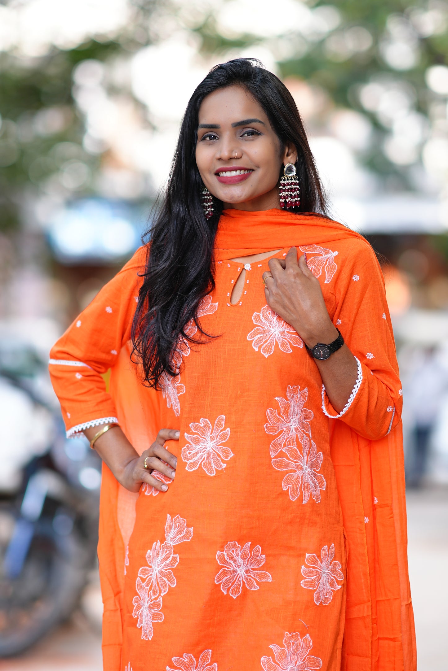 Pure Jaipur Slub Cotton 3 Piece set With Thread Embroidery Work and Complete Lining