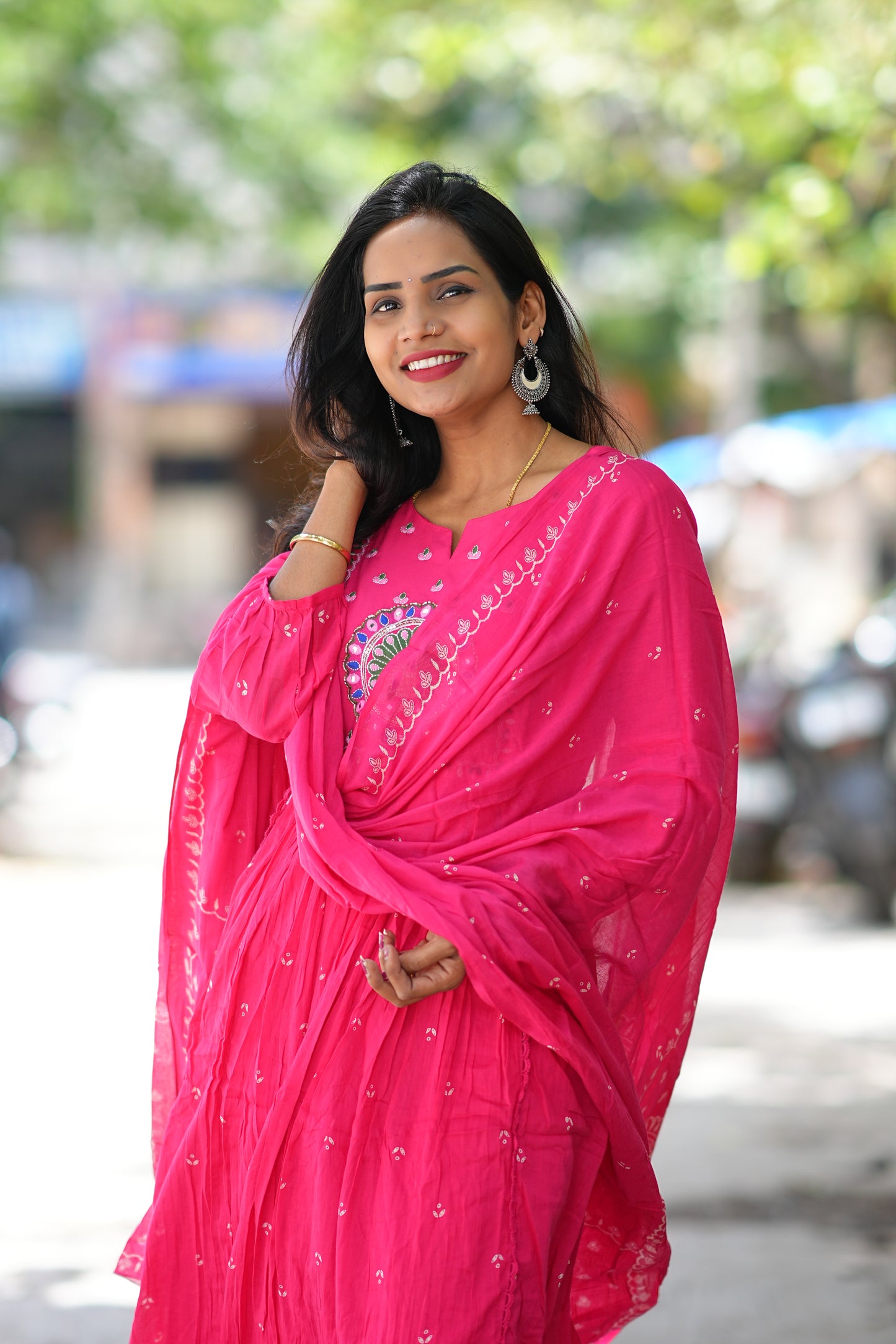 Pink Color Pure Mul Cotton 3 Piece Set With Peacock Embroidery Work