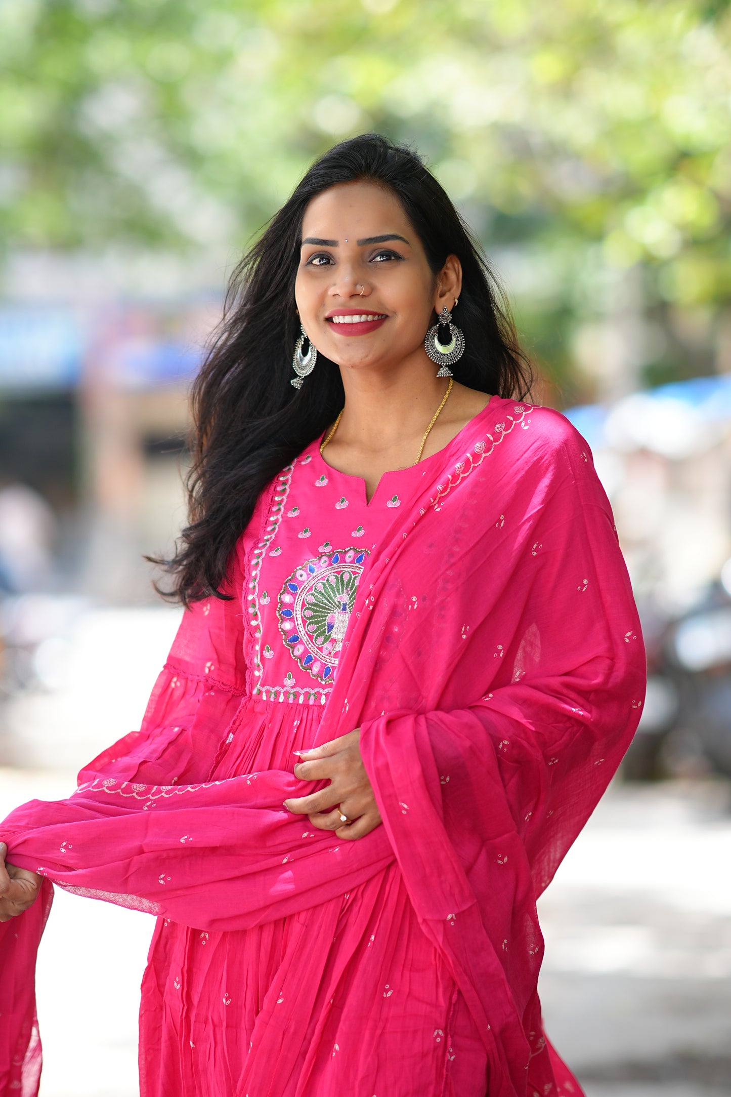 Pink Color Pure Mul Cotton 3 Piece Set With Peacock Embroidery Work