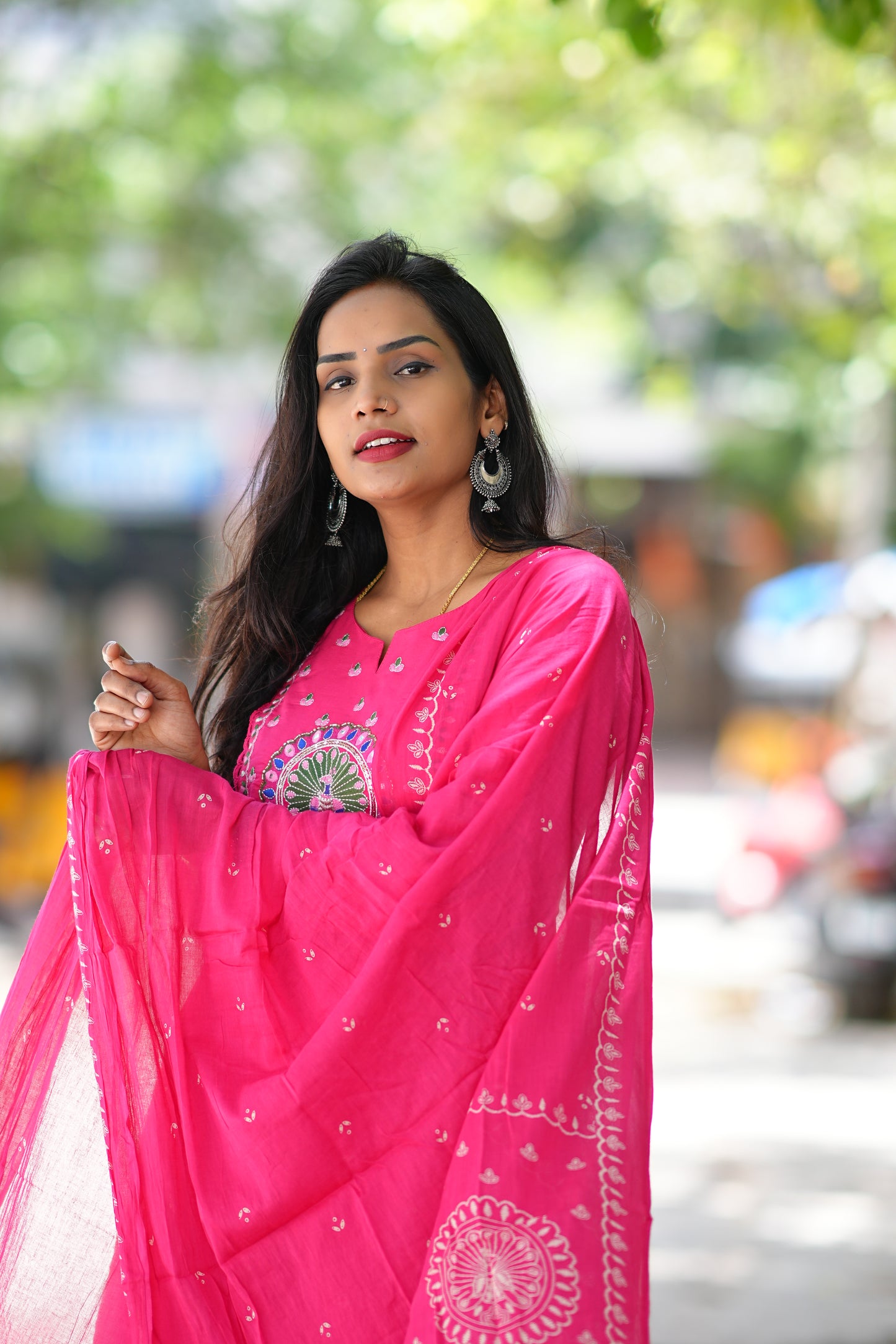 Pink Color Pure Mul Cotton 3 Piece Set With Peacock Embroidery Work