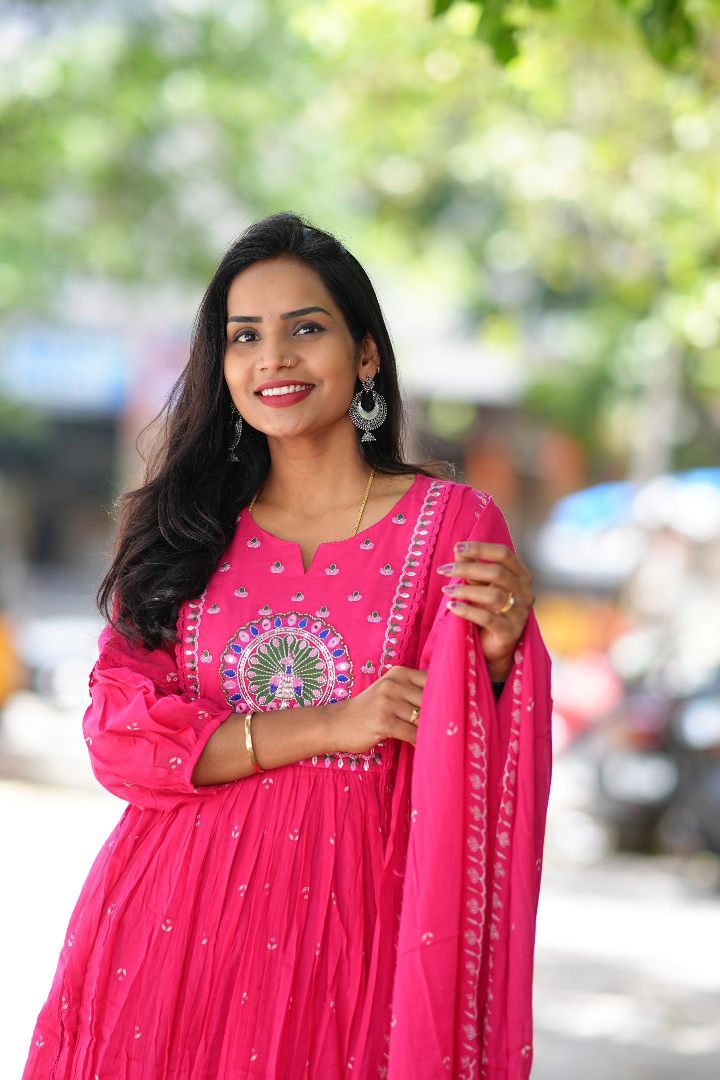Pink Color Pure Mul Cotton 3 Piece Set With Peacock Embroidery Work