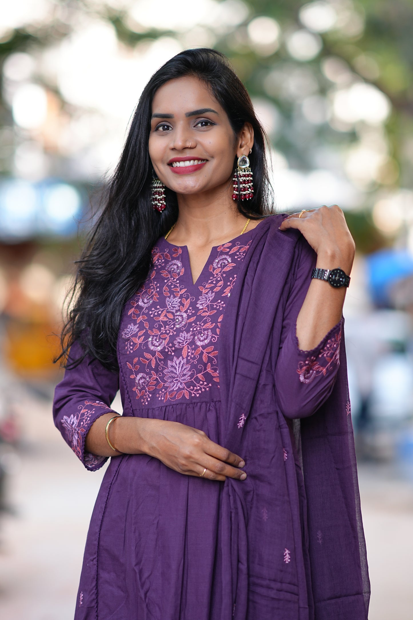 Purple Color Jaipur Thread Embriodary 3 Piece Set