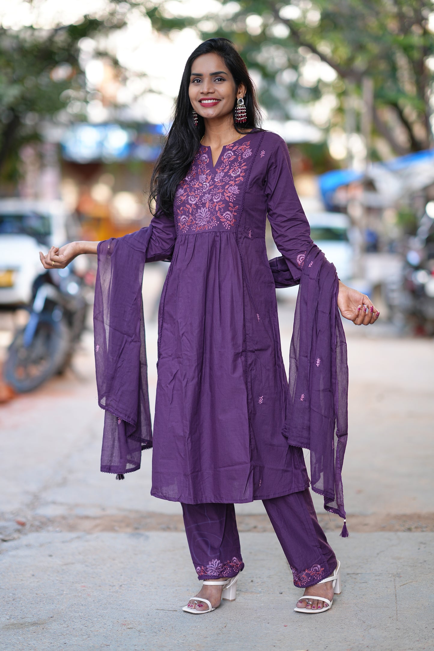 Purple Color Jaipur Thread Embriodary 3 Piece Set