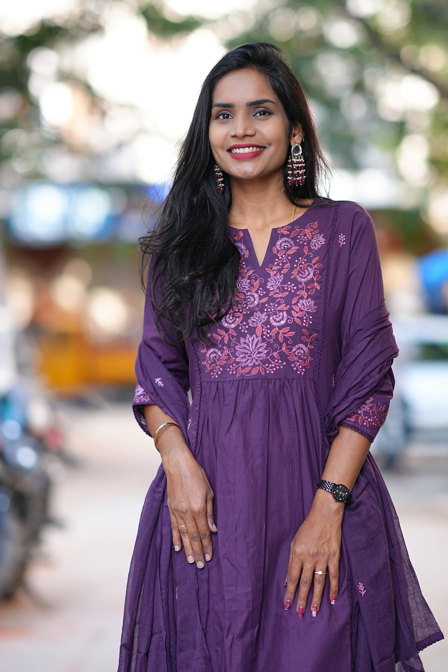 Purple Color Jaipur Thread Embriodary 3 Piece Set