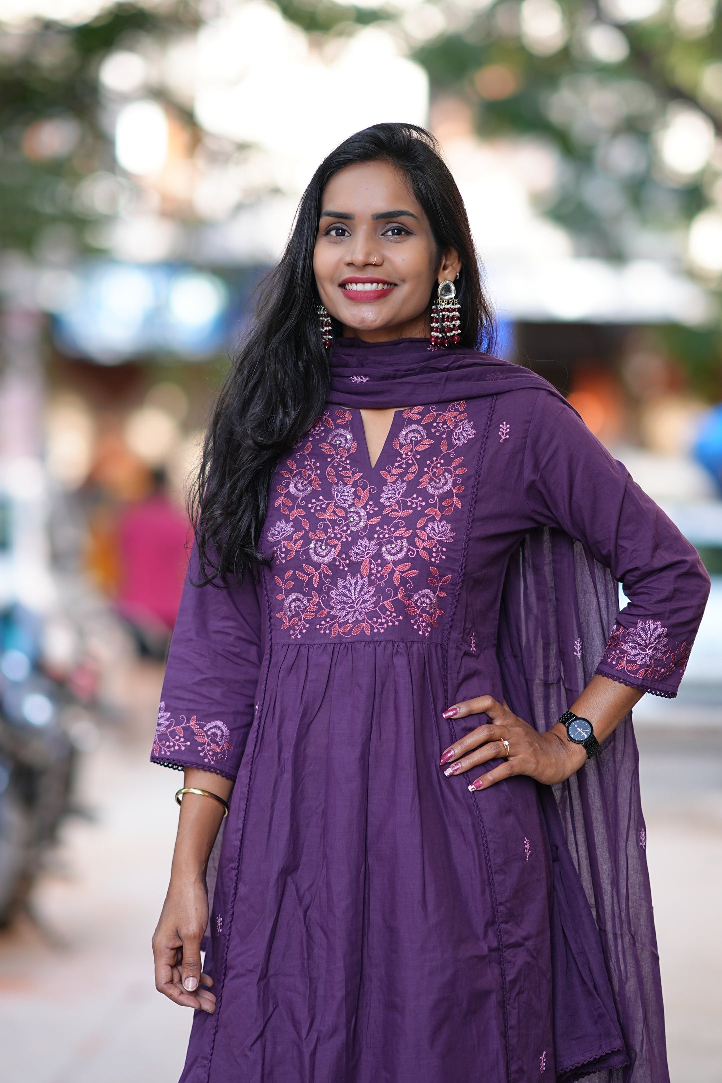 Purple Color Jaipur Thread Embriodary 3 Piece Set
