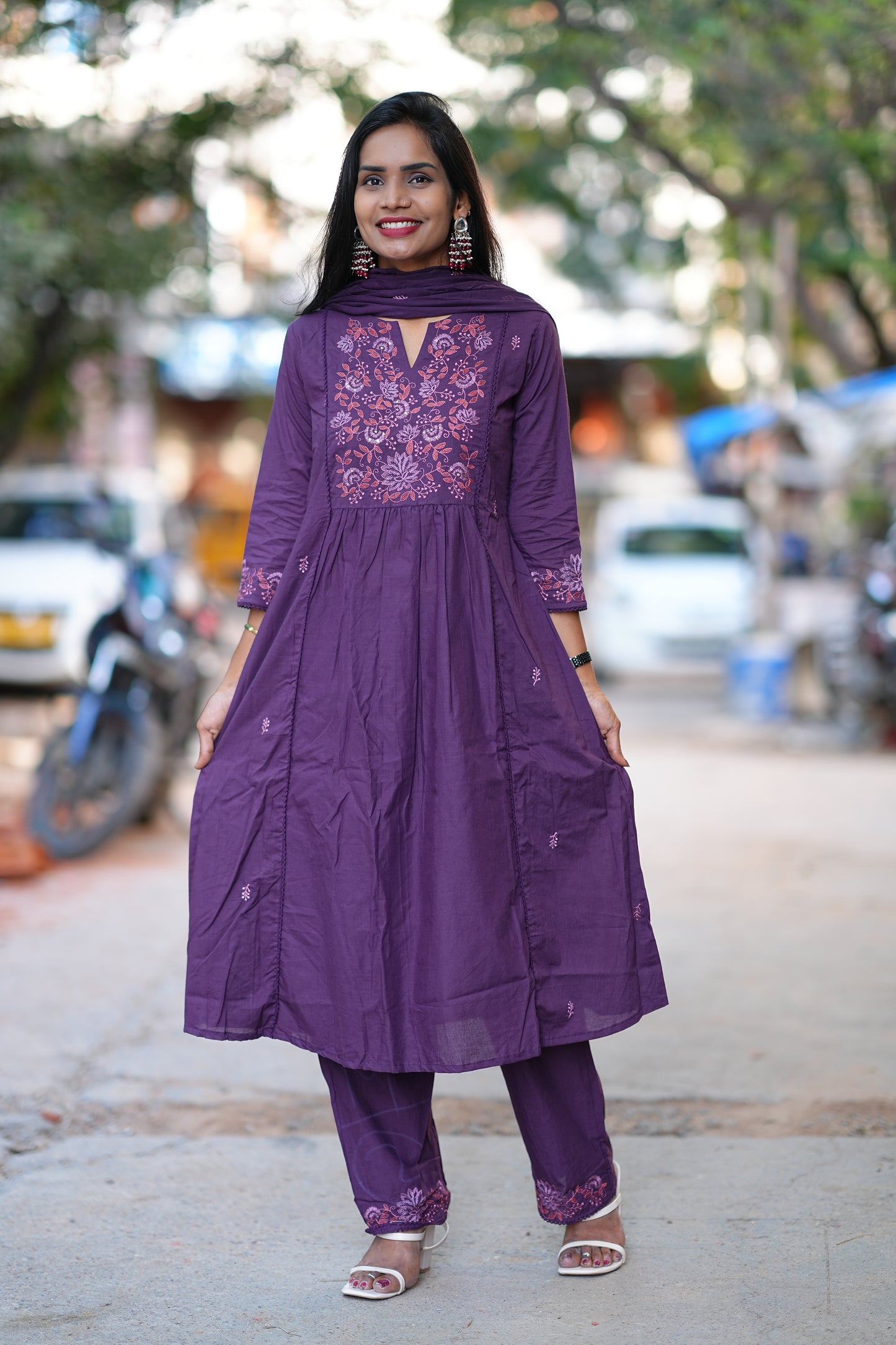 Purple Color Jaipur Thread Embriodary 3 Piece Set