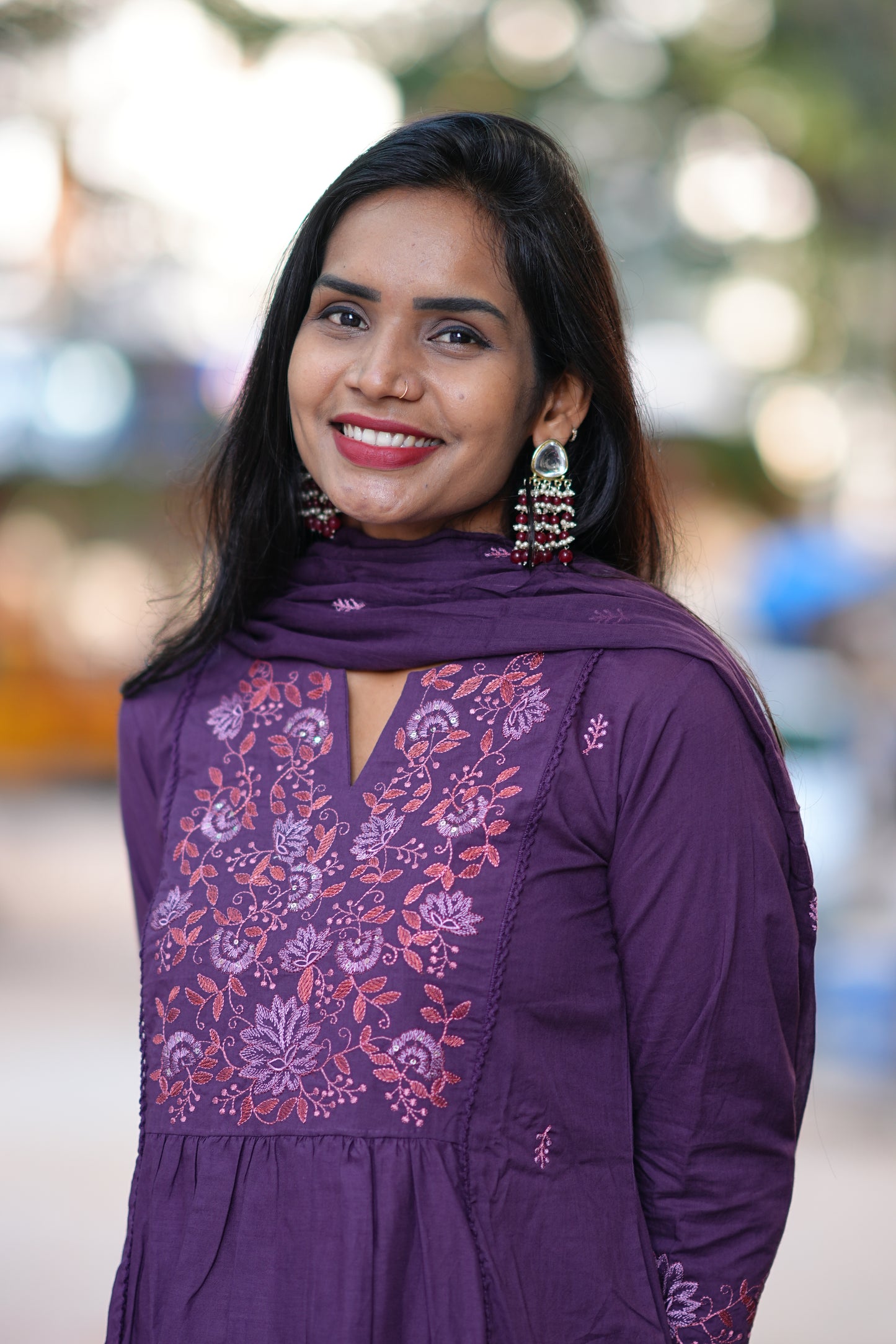 Purple Color Jaipur Thread Embriodary 3 Piece Set