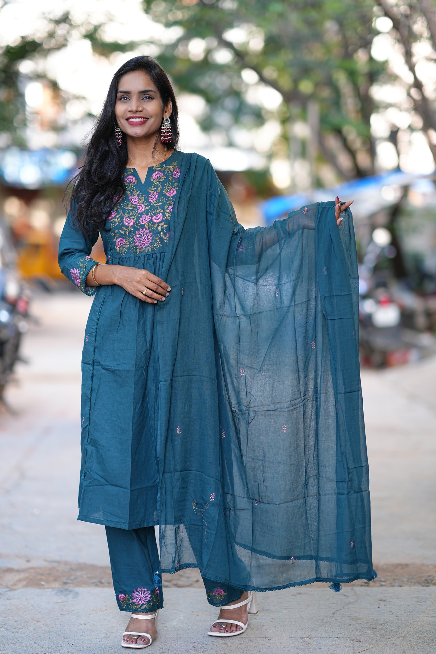 Russian Green Jaipur Thread Embriodary 3 Piece Set