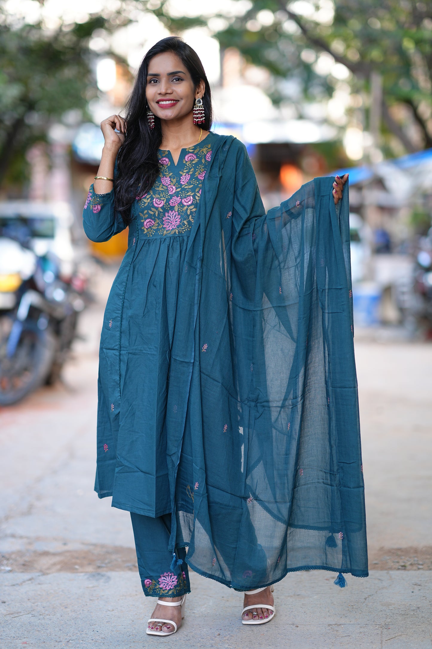 Russian Green Jaipur Thread Embriodary 3 Piece Set