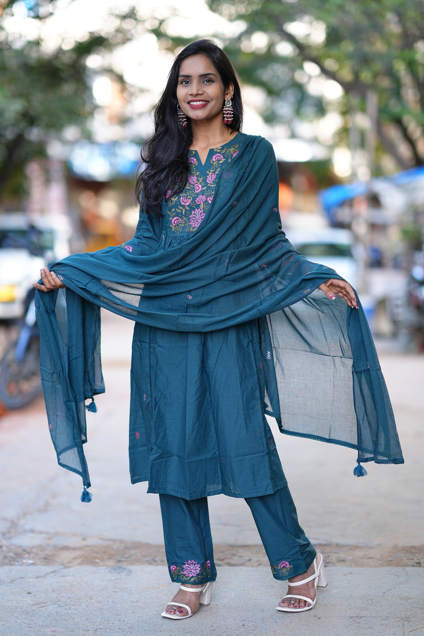 Russian Green Jaipur Thread Embriodary 3 Piece Set