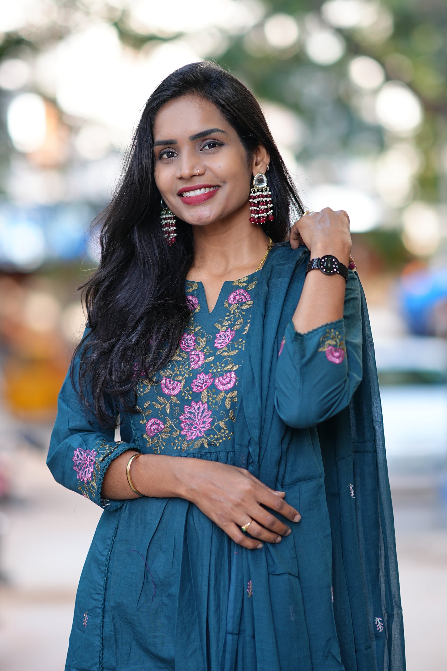 Russian Green Jaipur Thread Embriodary 3 Piece Set