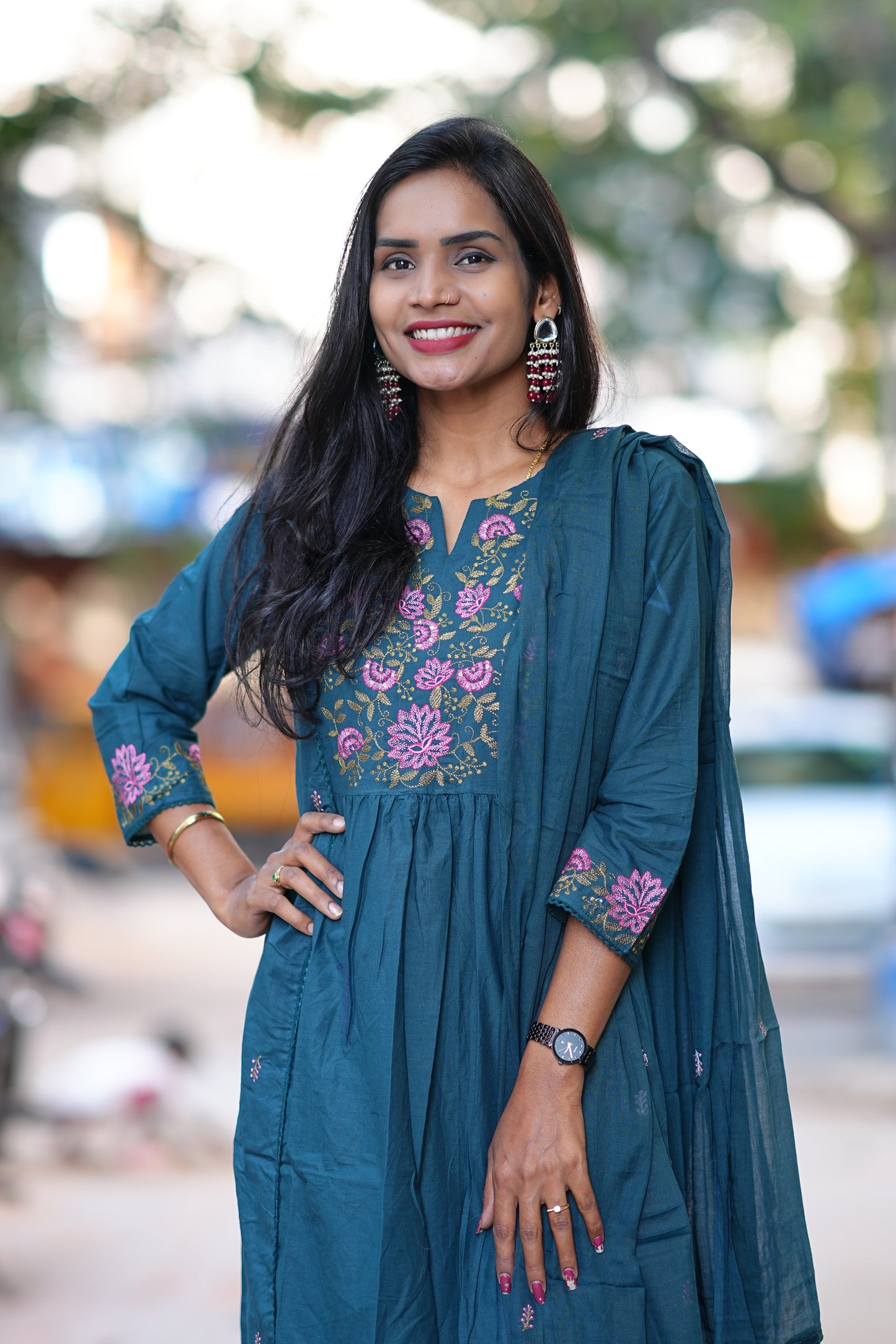 Russian Green Jaipur Thread Embriodary 3 Piece Set