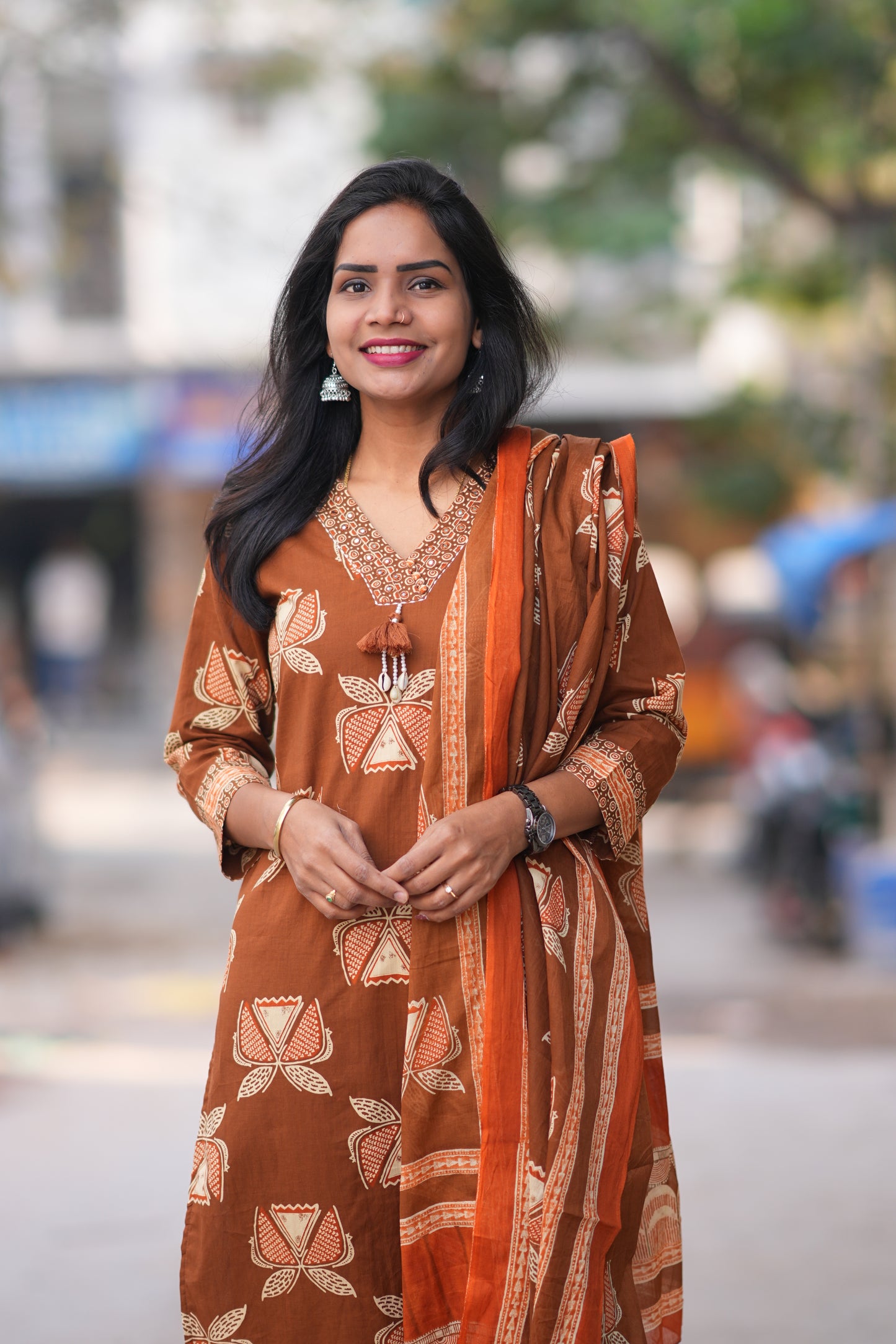 Brown Color Office Wear 3 Piece Set With Complete Lining