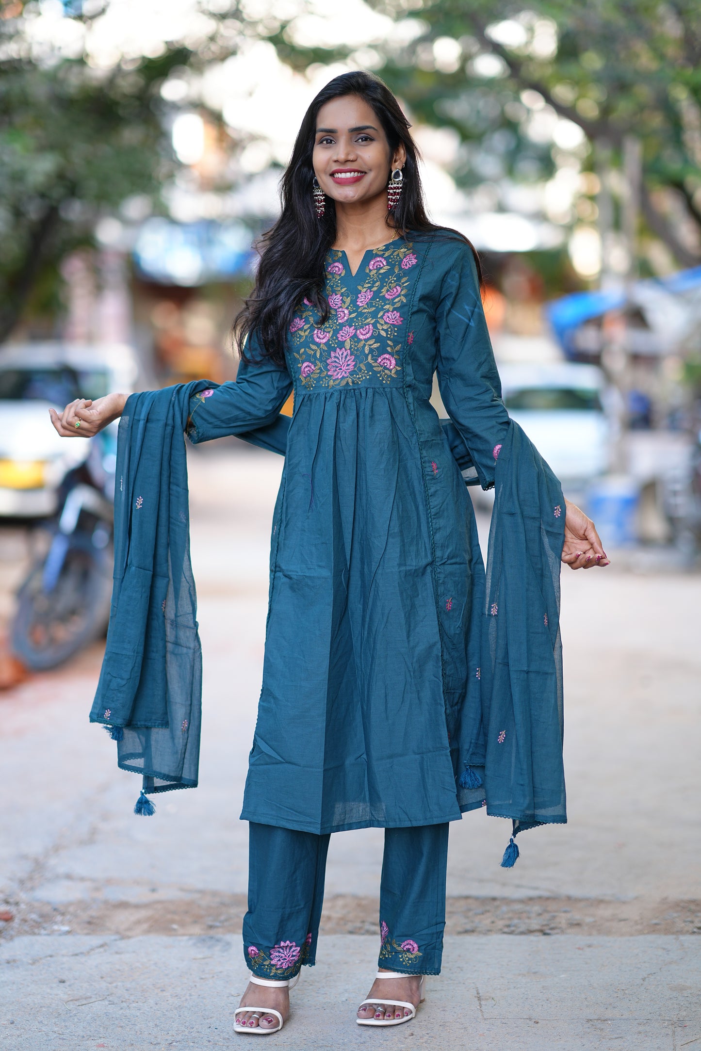 Russian Green Jaipur Thread Embriodary 3 Piece Set