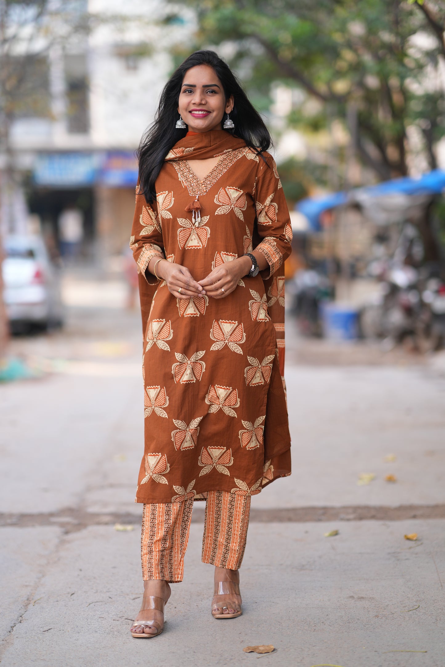 Brown Color Office Wear 3 Piece Set With Complete Lining