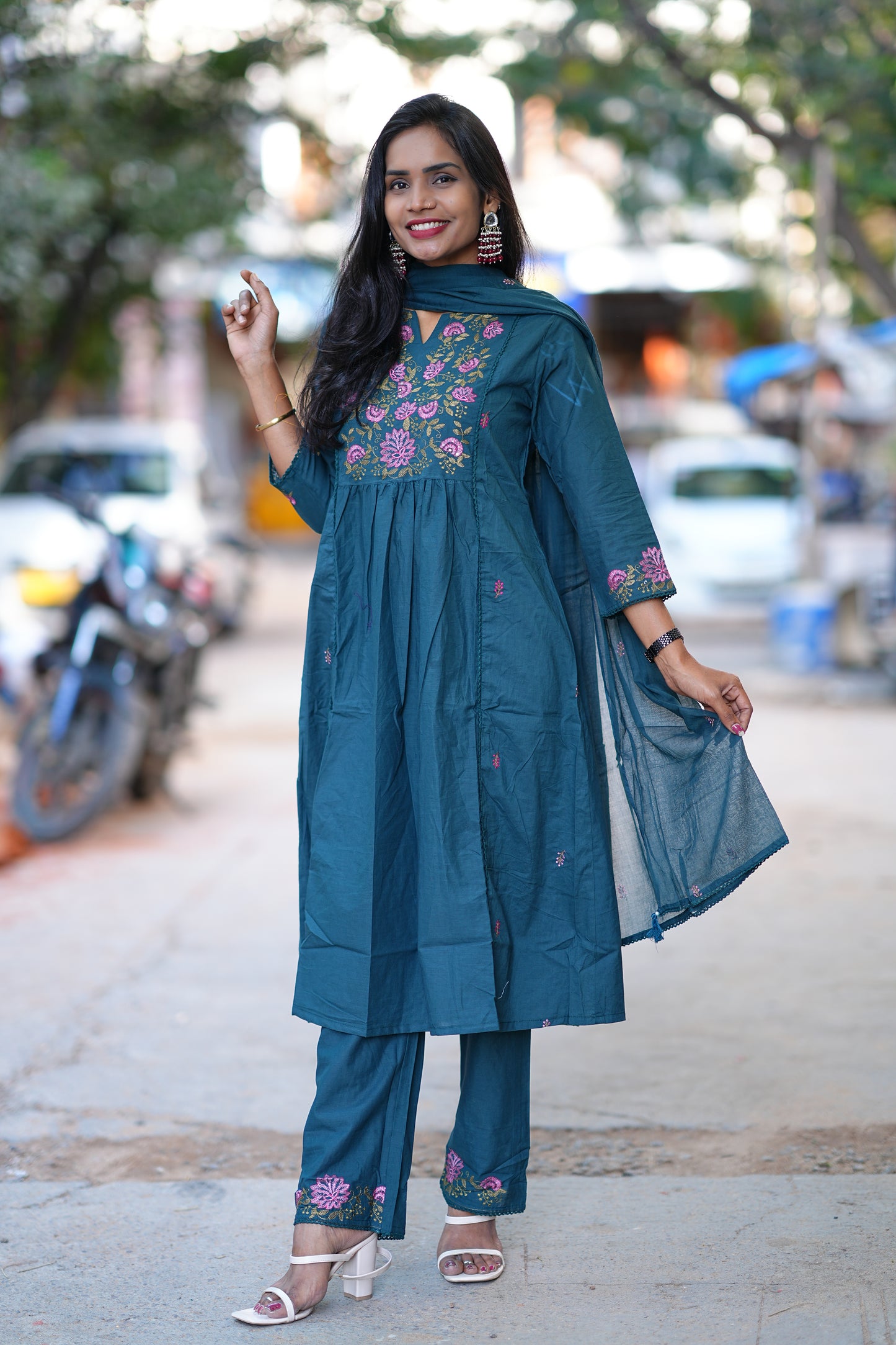 Russian Green Jaipur Thread Embriodary 3 Piece Set