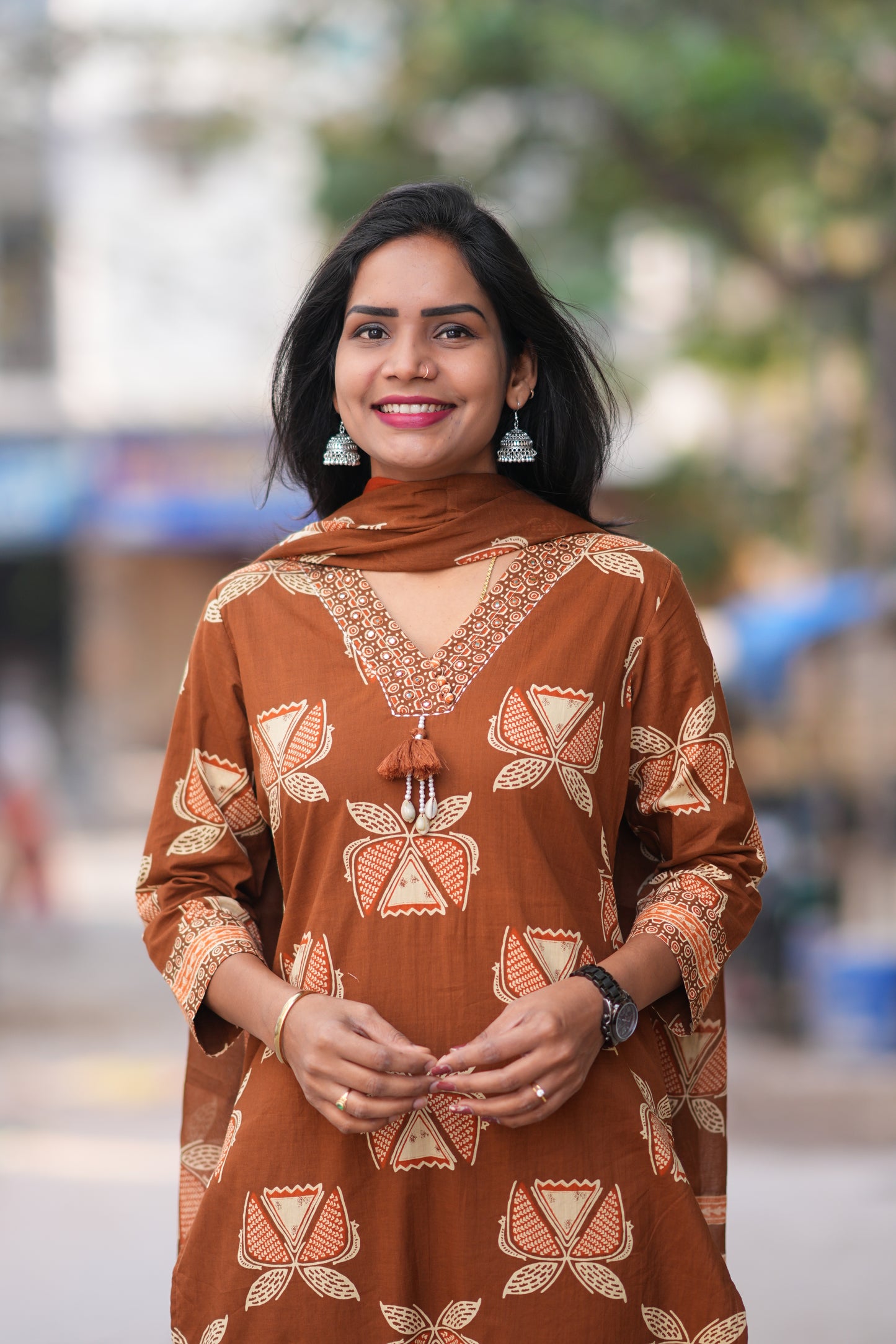 Brown Color Office Wear 3 Piece Set With Complete Lining